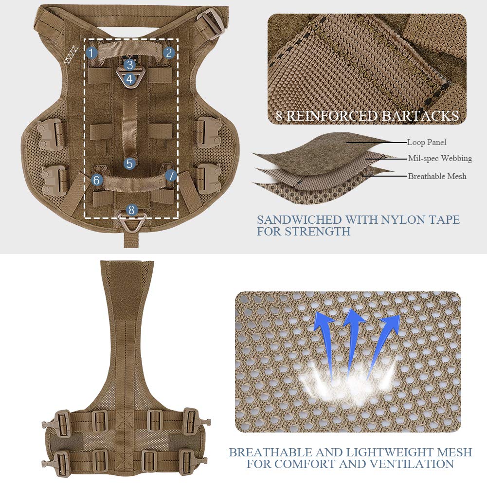 Petac Gear Tactical Dog Harness No Pull For Large Working Dogs Military Dogs Vest Police Service Training Dogs Molle Harnesses With Handle (Cb, L)