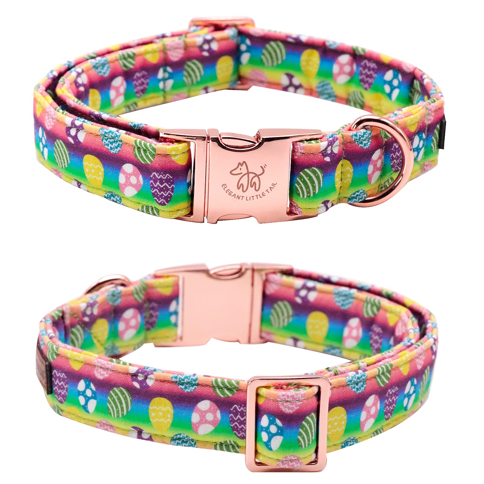 Elegant Little Tail Easter Dog Collar - Colorful Eggs Print, Adjustable for Medium Dogs