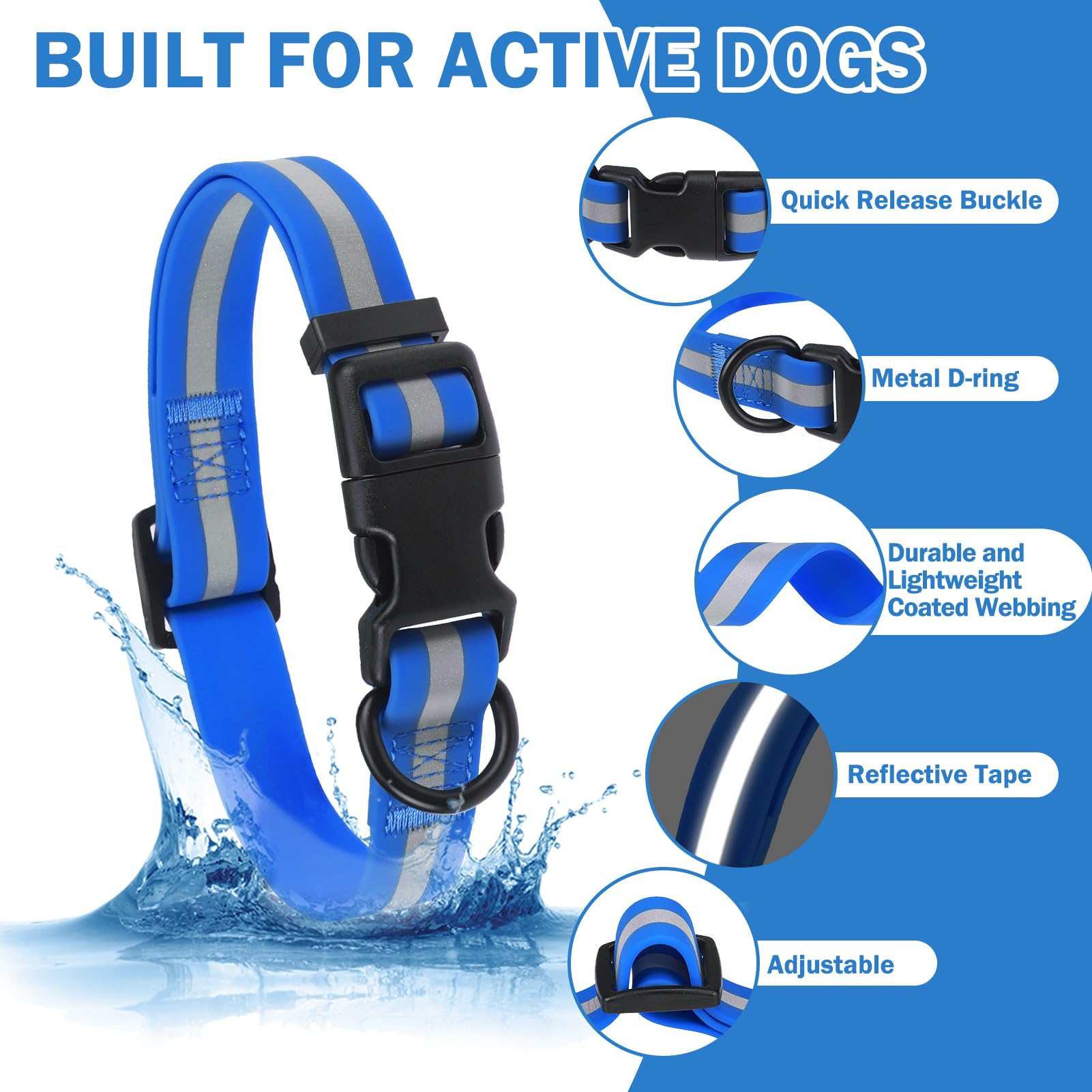 Dillybud Waterproof Dog Collar, Soft Rubber With Safety Buckle - Adjustable Dog Collars For Large Small Medium Dogs Puppy, Heavy