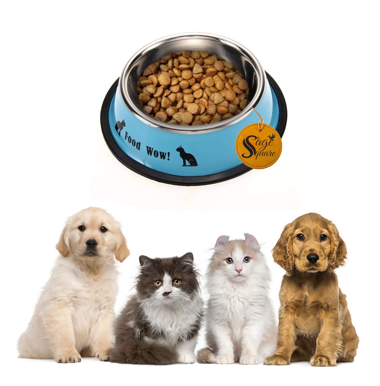 Sage Square Heavy Quality, Round Shape, Anti Skid, Stainless Steel Food/Drink Bowl For Dog/Cat/Puppy/Kitten/Rabbit/Guinea Pig/Ot