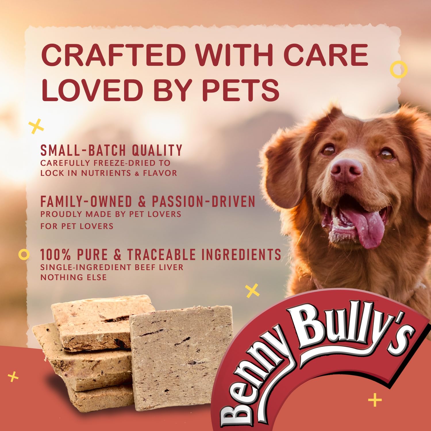 BENNY BULLYS Chops Beef Liver Dog Treats, Freeze-Dried, Low Fat, High Energy & Nutrient Rich Food for Your Furry Friend, All Nat