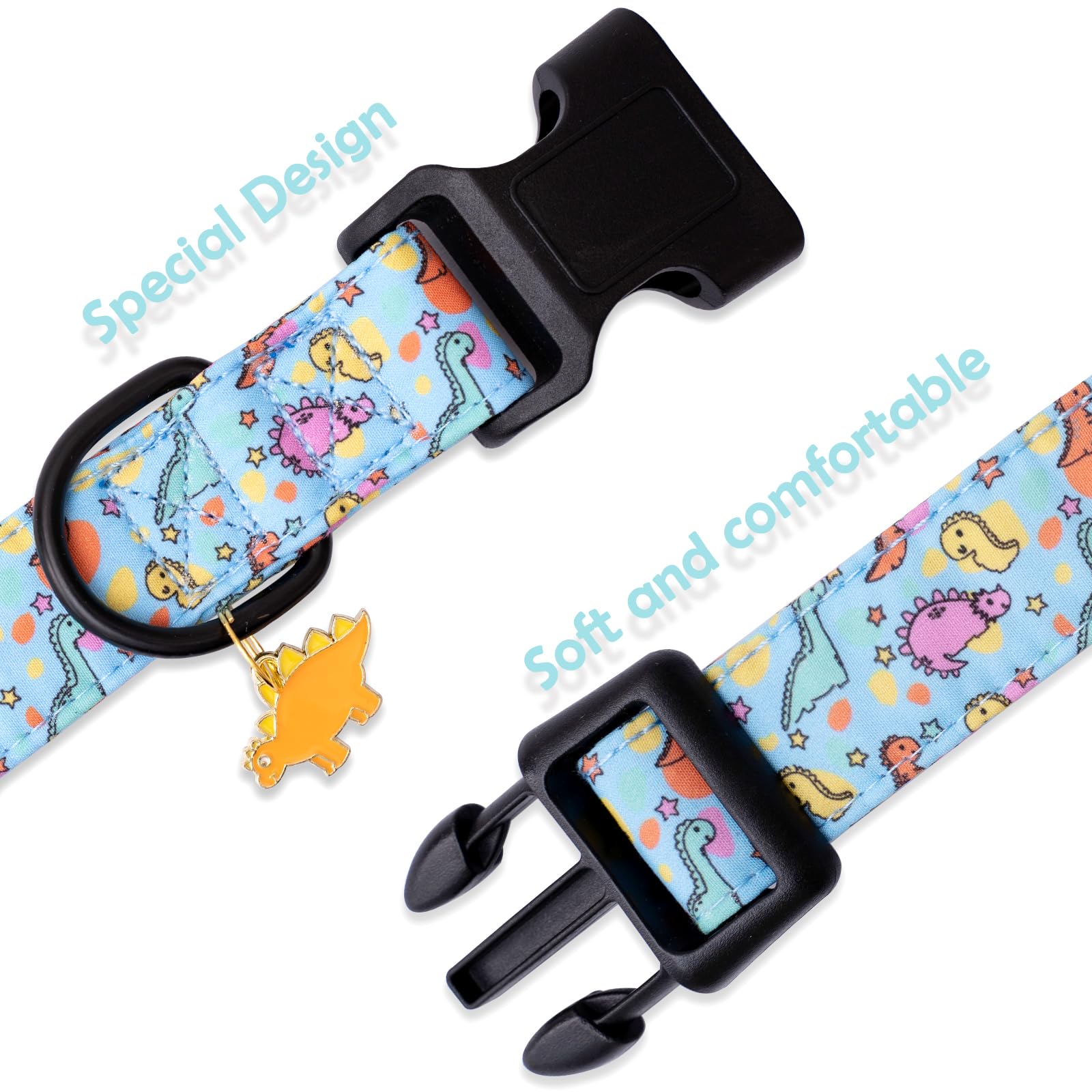 Faygarsle Dog Collar For Small Medium Large Dogs Cute Blue Puppy Collars For Male Dogs Dinosaur Patterned Pet Collars For Summer