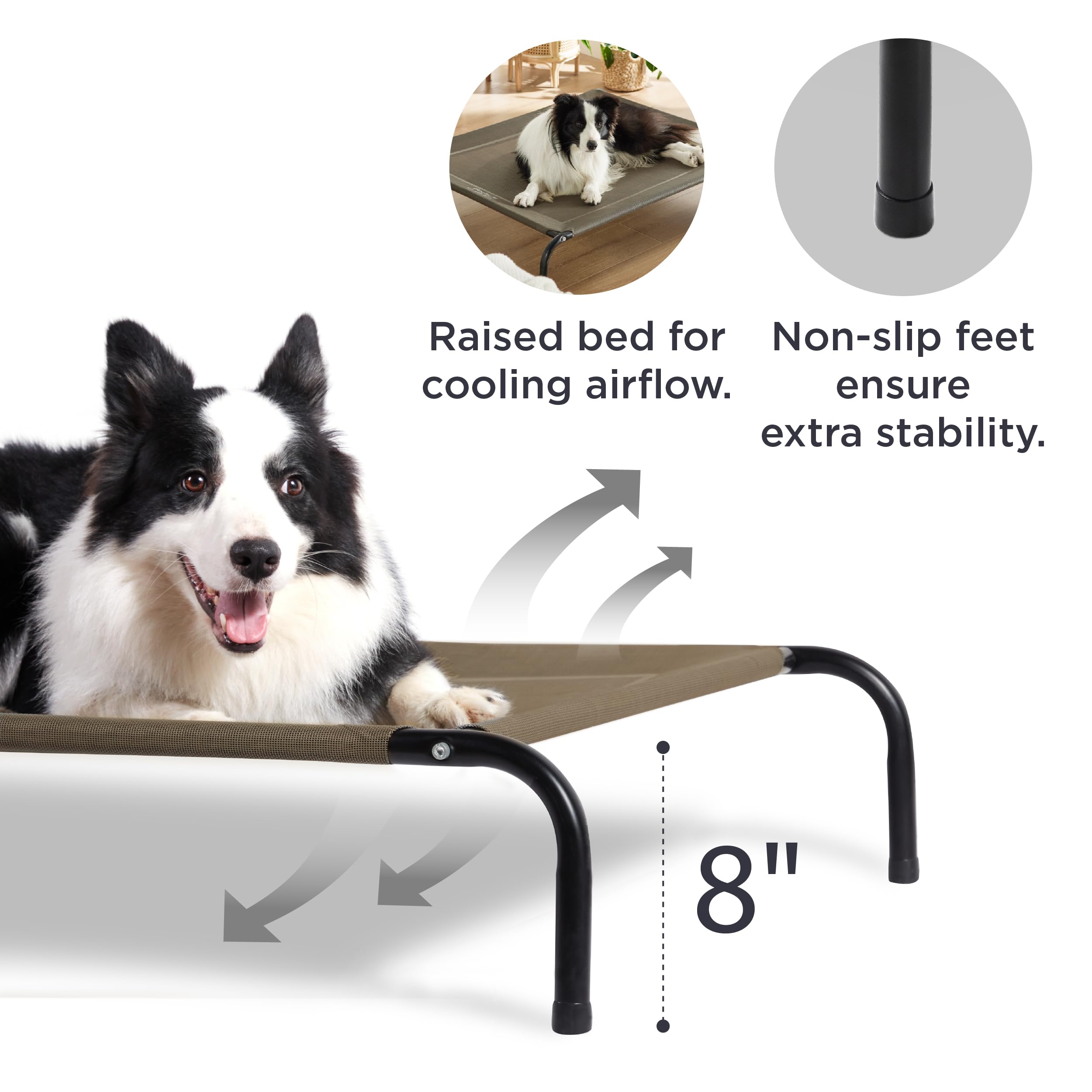 Bedsure Large Elevated Cooling Outdoor Dog Bed - Raised Cots For Large Dogs, Portable Indoor & Outdoor Pet Hammock Bed With Skid-Resistant Feet, Frame With Breathable Mesh, Brown, 49 Inches
