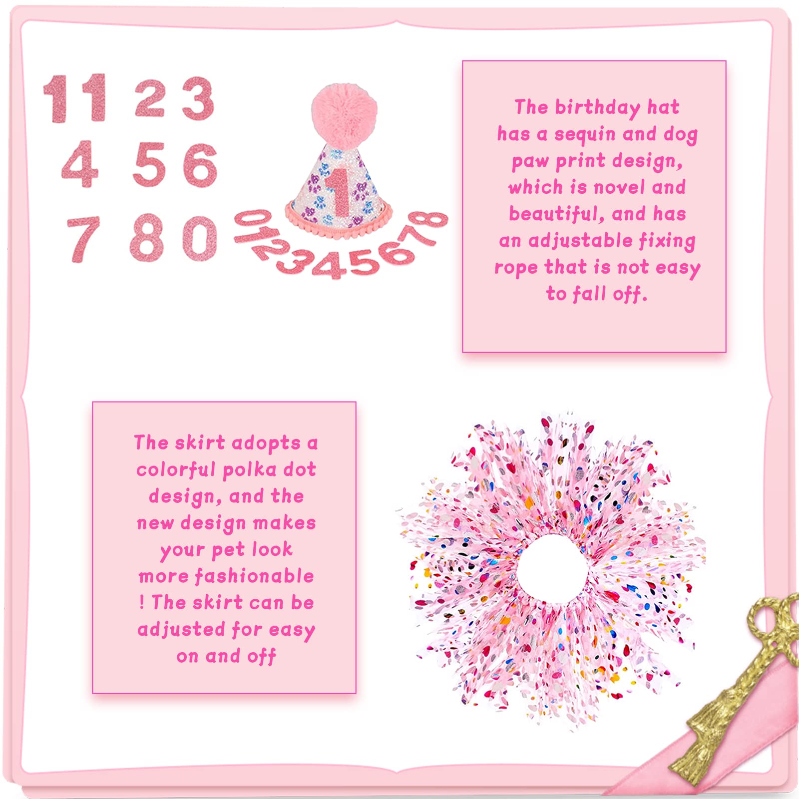 Dog Birthday Party Supplies - Bandana Hat, Red Bowtie, Tutu Skirt for Girl Dog Decorations