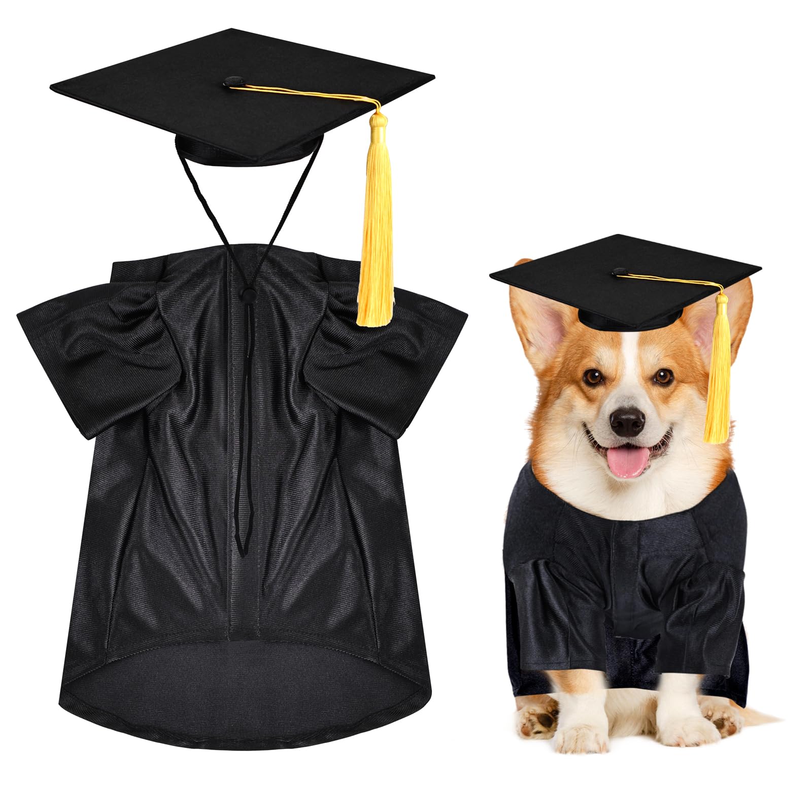 Dog Graduation Cap And Gown, Dogs Cats Graduation Holiday Halloween Costume Accessory(Black,Large)
