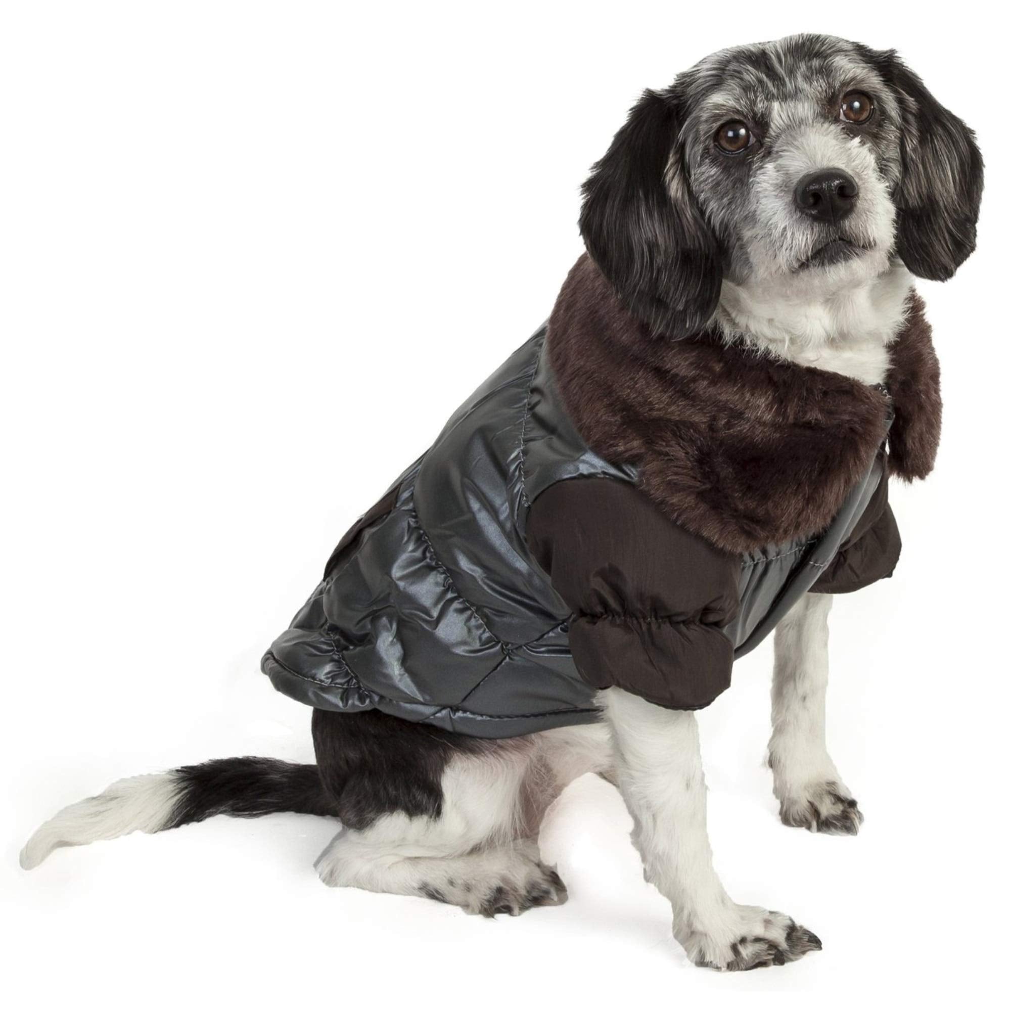 Pet Life DPF00632 Ultra Fur Metallic Collared Dog Parka Coat, X-Small, Brown