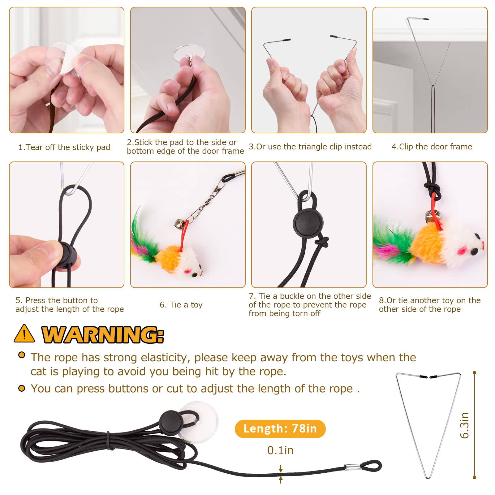 Hosfroll Cat Toys Wand, Interactive Cat Toy With Super Suction Cup Sticky Detachable 12 Pcs Feather Replacements 2 Wands Cat Spring Feather Toys For Indoor Cats Kitten Toys (9 Toys Double Headed)