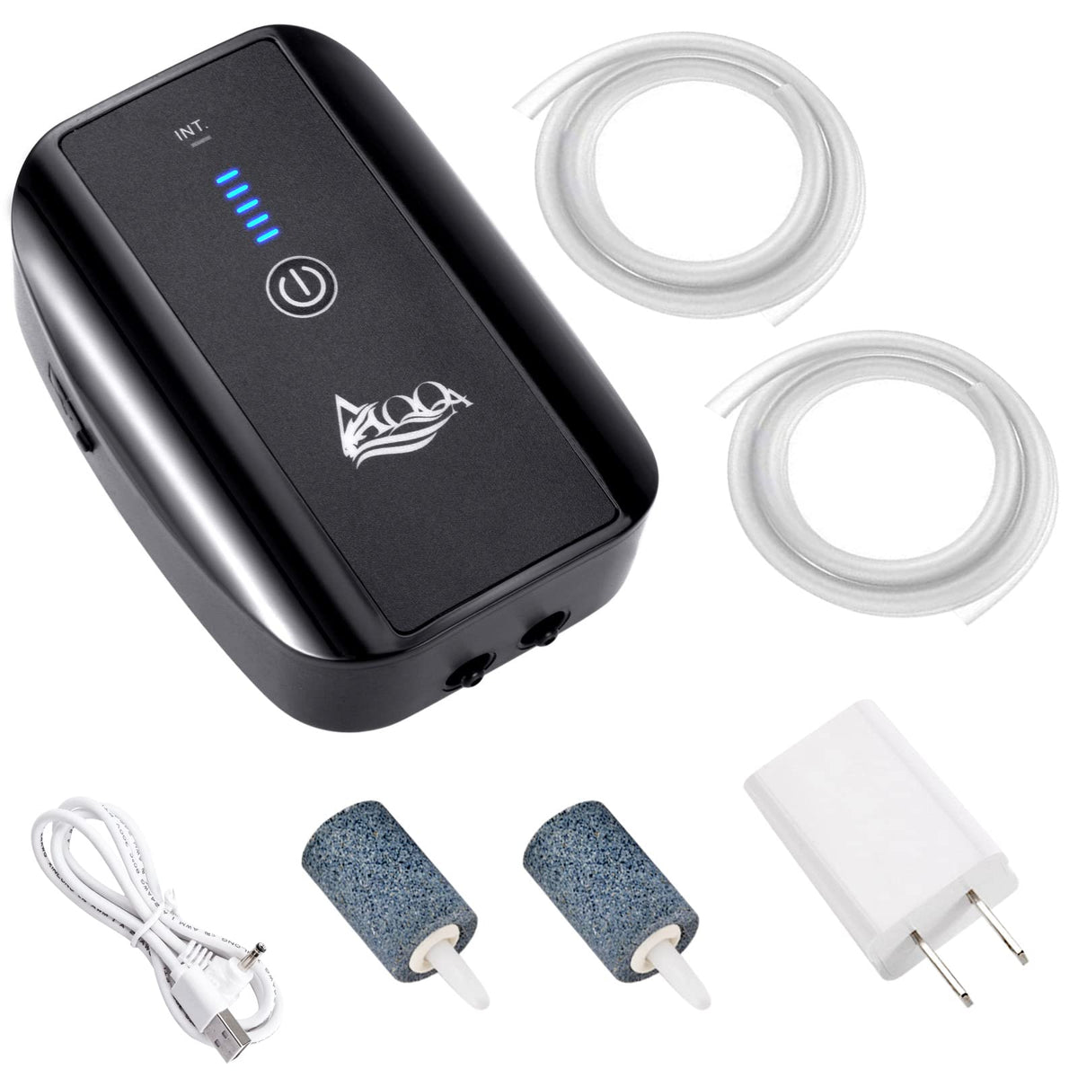 Aqqa Aquarium Air Pump, Battery Rechargeable Portable Bubbles Oxygen Pump For Fresh & Saltwater Aquariums With Air Stone, Tubes,