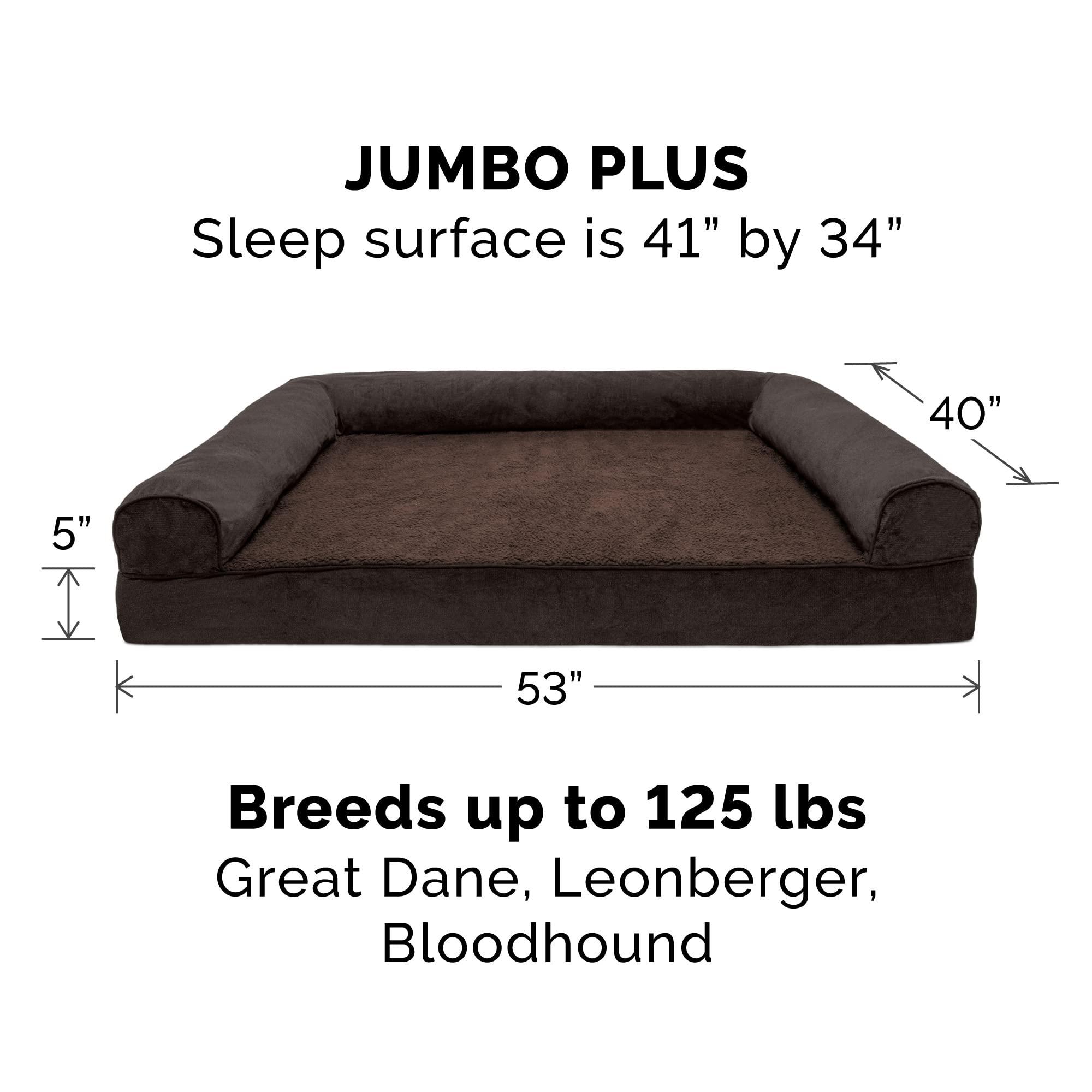 Furhaven Replacement Dog Bed Cover Sherpa & Chenille Sofa-Style, Machine Washable - Coffee, Jumbo Plus (XX-Large)