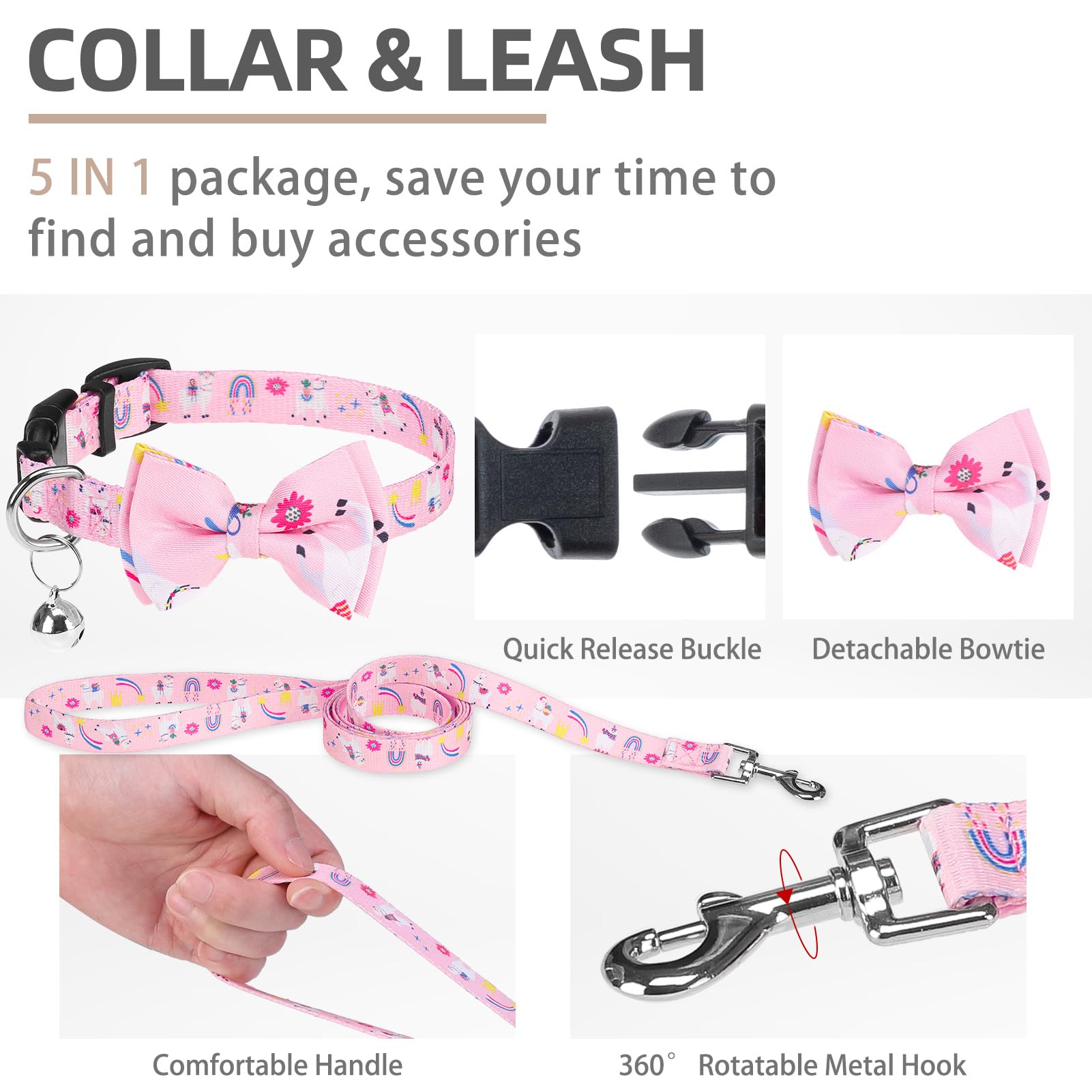 Pupteck Adjustable Dog Harness Collar And Leash Set, Step In No Pull Pet Harness For Small Medium Dogs Puppy Cats Outdoor Walking, Soft Mesh Padded Reflective Vest Harnesses, Light Pink Alpaca, M