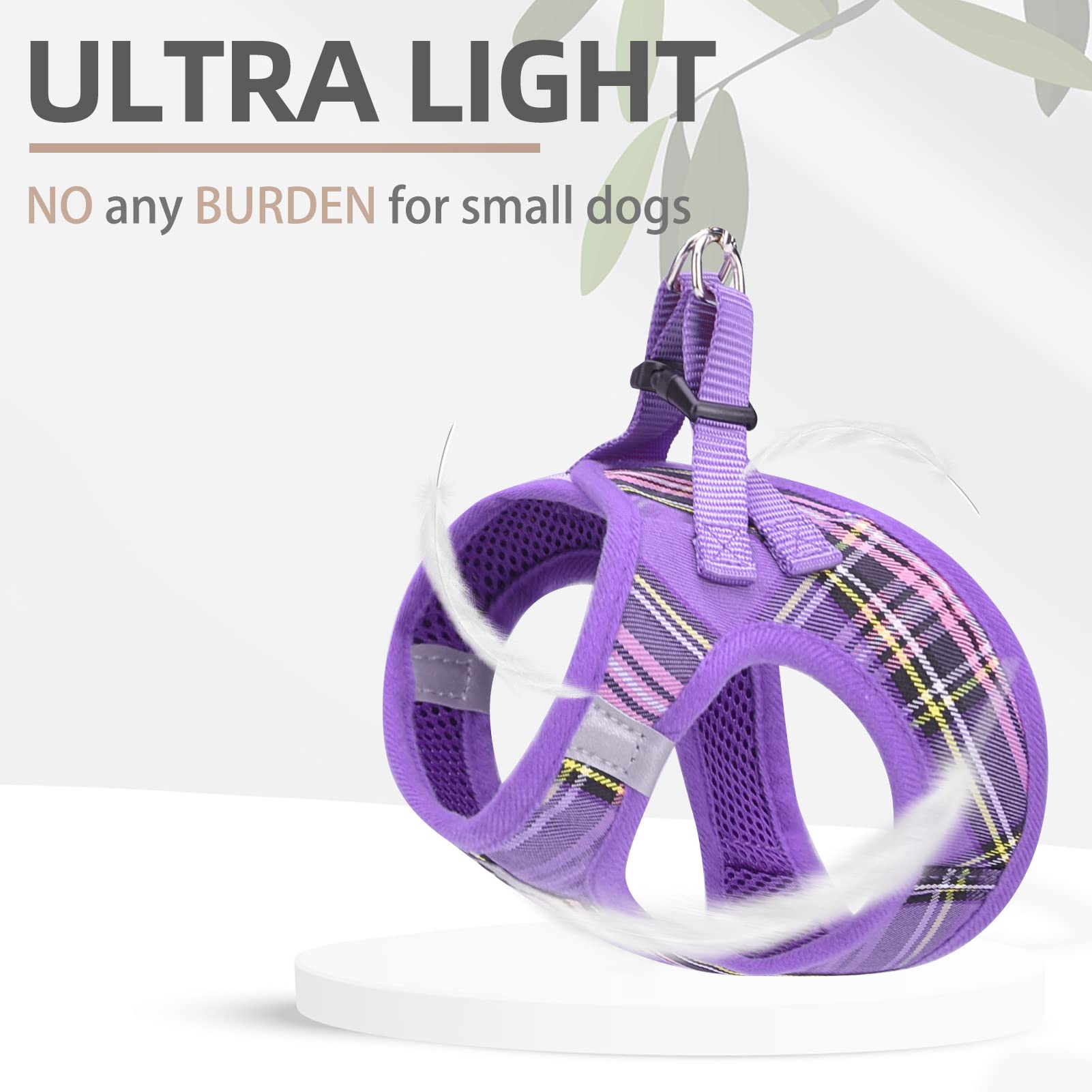 Pupteck Adjustable Dog Harness Collar And Leash Set Step In No Pull Pet Harness For Small Medium Dogs Puppy And Cats Outdoor Walking Running, Soft Mesh Padded Reflective Vest Harnesses, Purple S