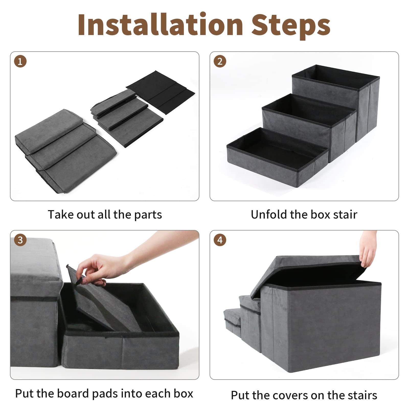 Foldable Dog Stairs/Steps 3-Tier Pet Steps Storage and Adjustable Steps for Small Medium Dogs Pet Steps Storage Stepper for High