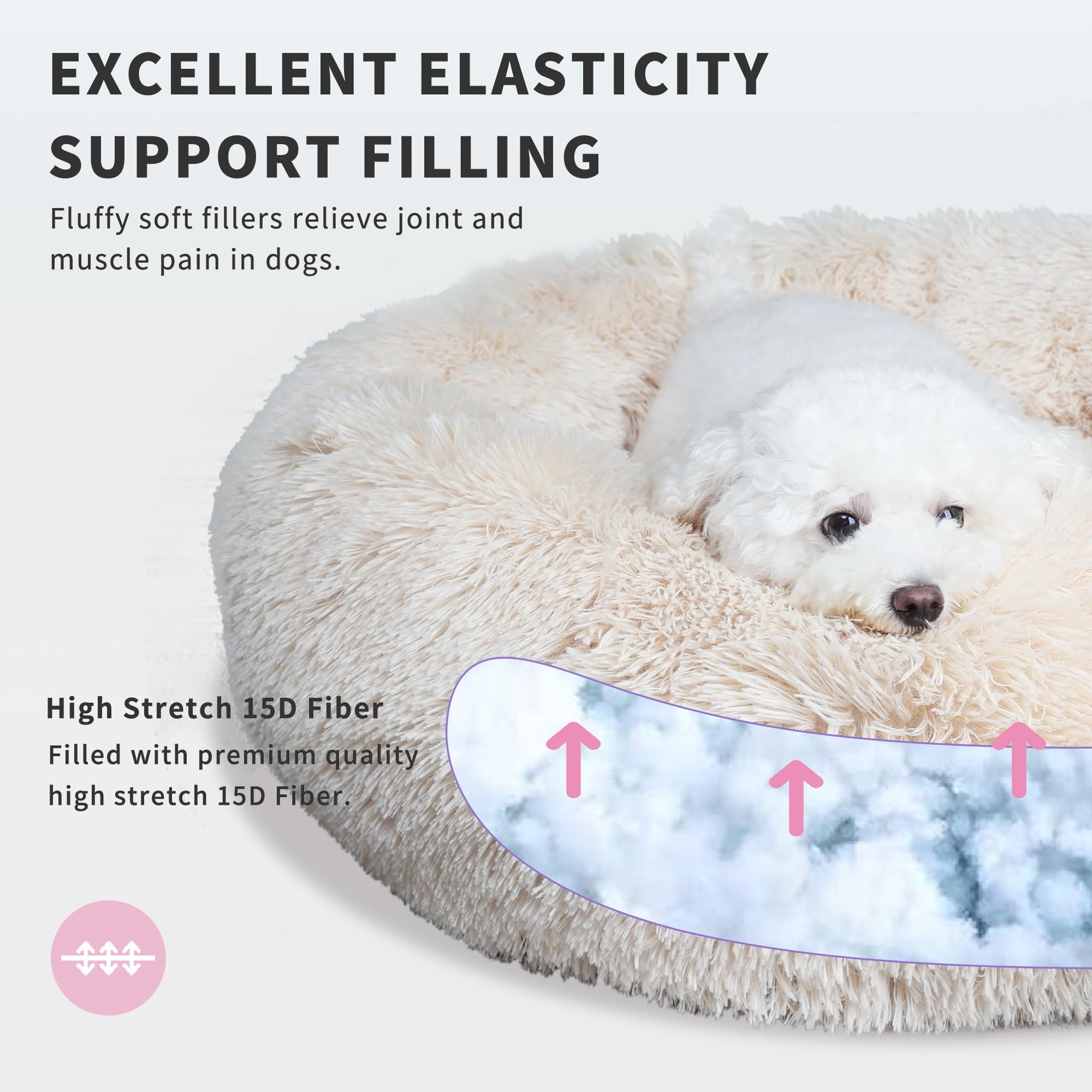 Small Dog Bed White Cream,Calming Dog Bed for Small Dogs,19 inches Donut Fluffy Pet Beds,Anti Anxiety Round Fits up to 10 lbs So