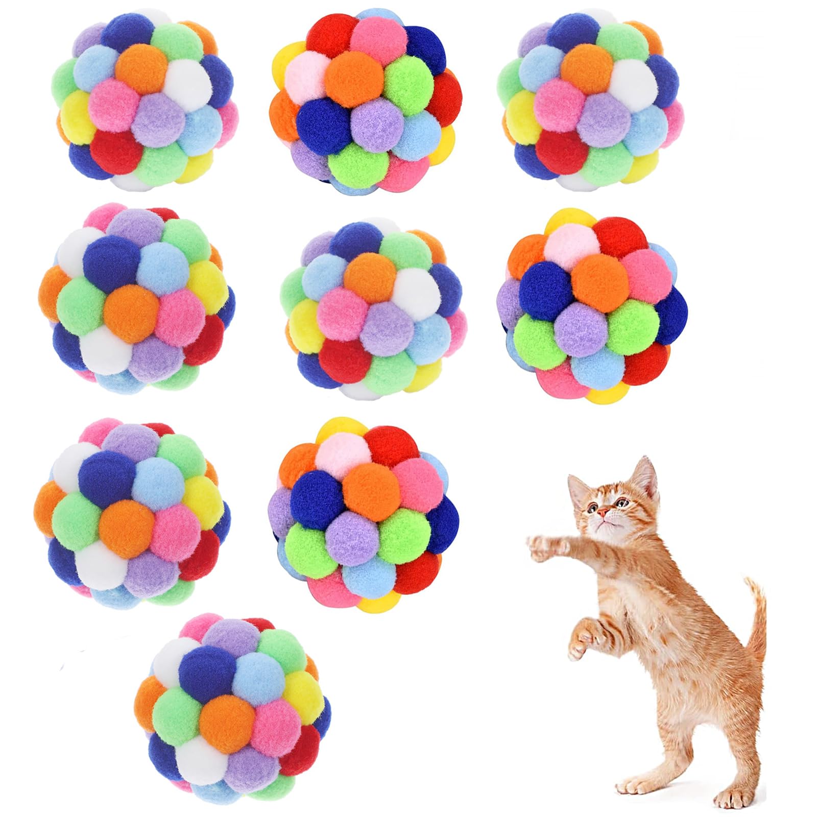 Thxutm Cat Toys 9Pcs - 1.75' Soft Plush Balls For Kittens & Indoor Cats | Machine-Washable Fuzzy Chew Toys, Noiseless Squeeze P