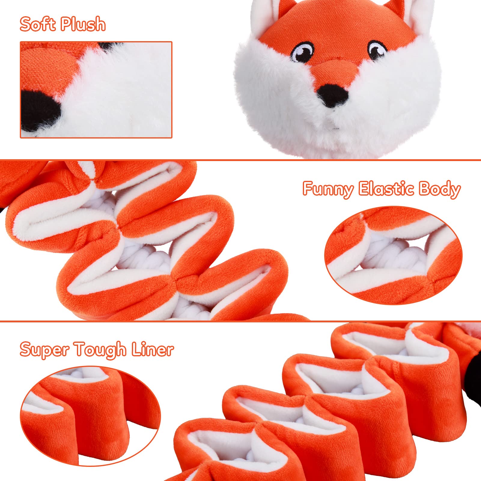 Warmtoy Plush Dog Toy In Orange Fox Shape, Durable And Interactive Dog Toy For Tug Of War And Chew Play For Small And Medium Dog