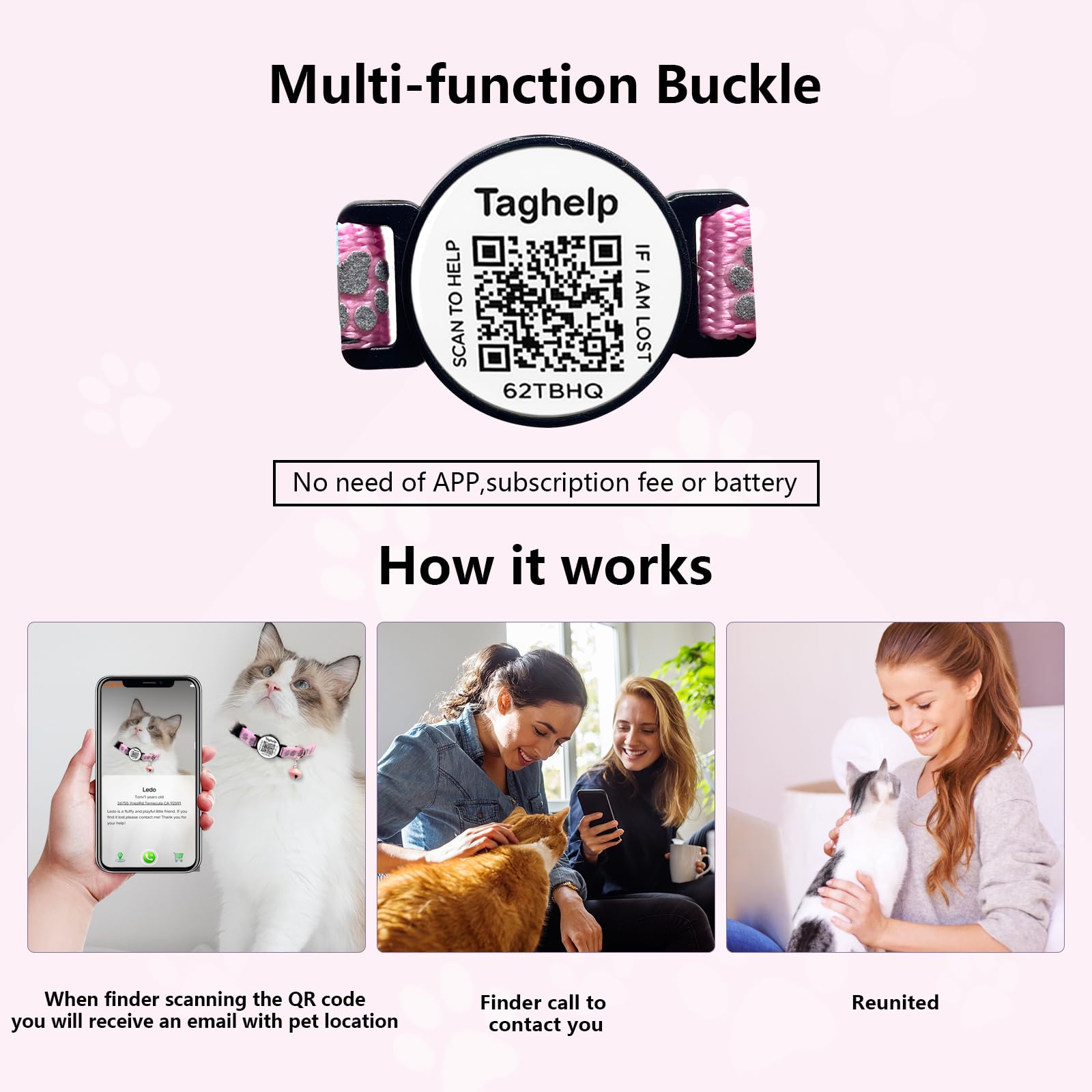 2 Pack Cat Collar Smart Id Tag With Bells, Reflective Cat Collars Breakaway With Qr Code, Adjustable Kitten Collar With Name Tag