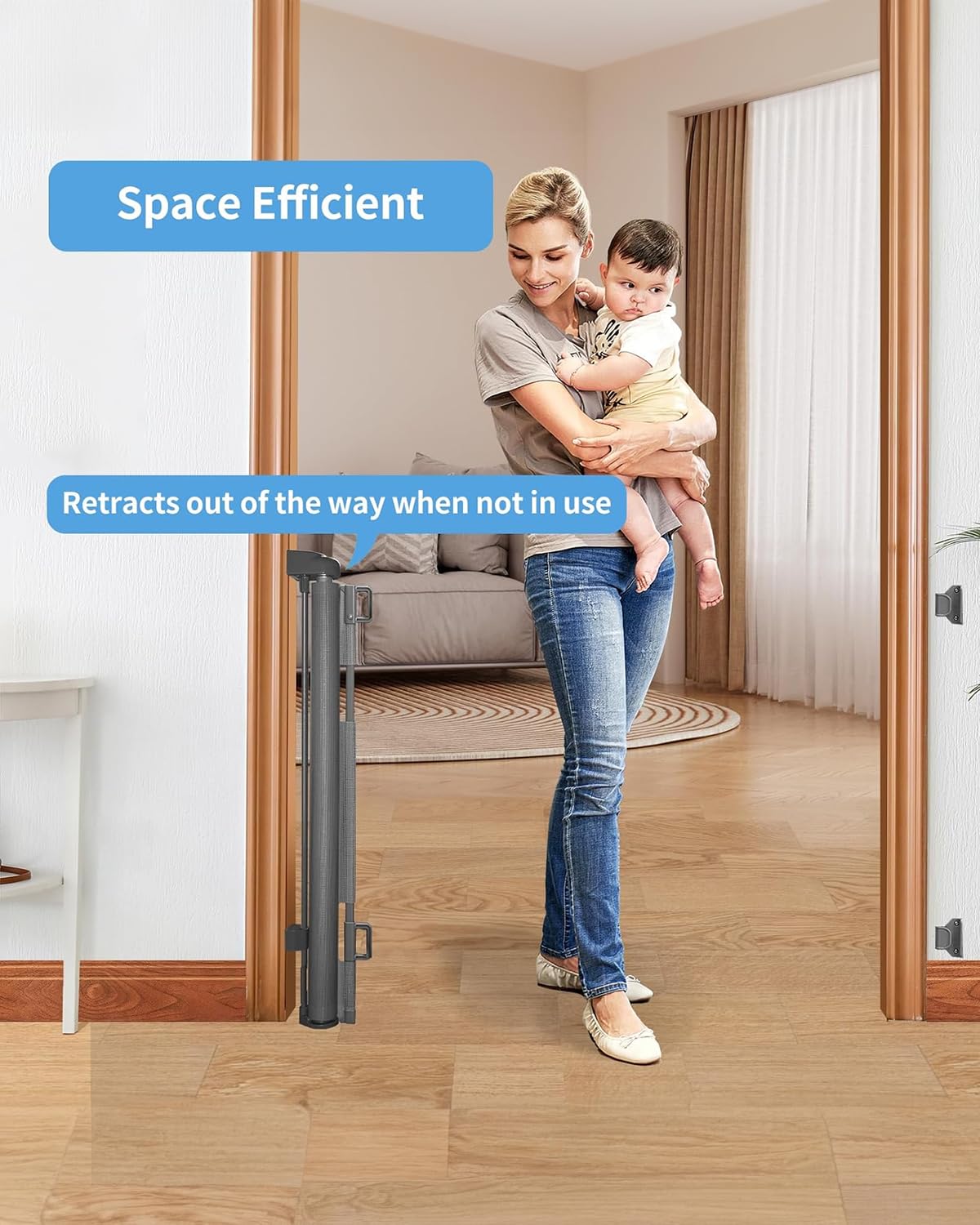 Veraste 2 Pack Retractable Baby Gate,Mesh Baby Gate Or Mesh Dog Gate,33' Tall,Extends Up To 55' Wide,Child Safety Gate For Doorways, Stairs, Hallways, Indoor/Outdoor(White,33'X56'