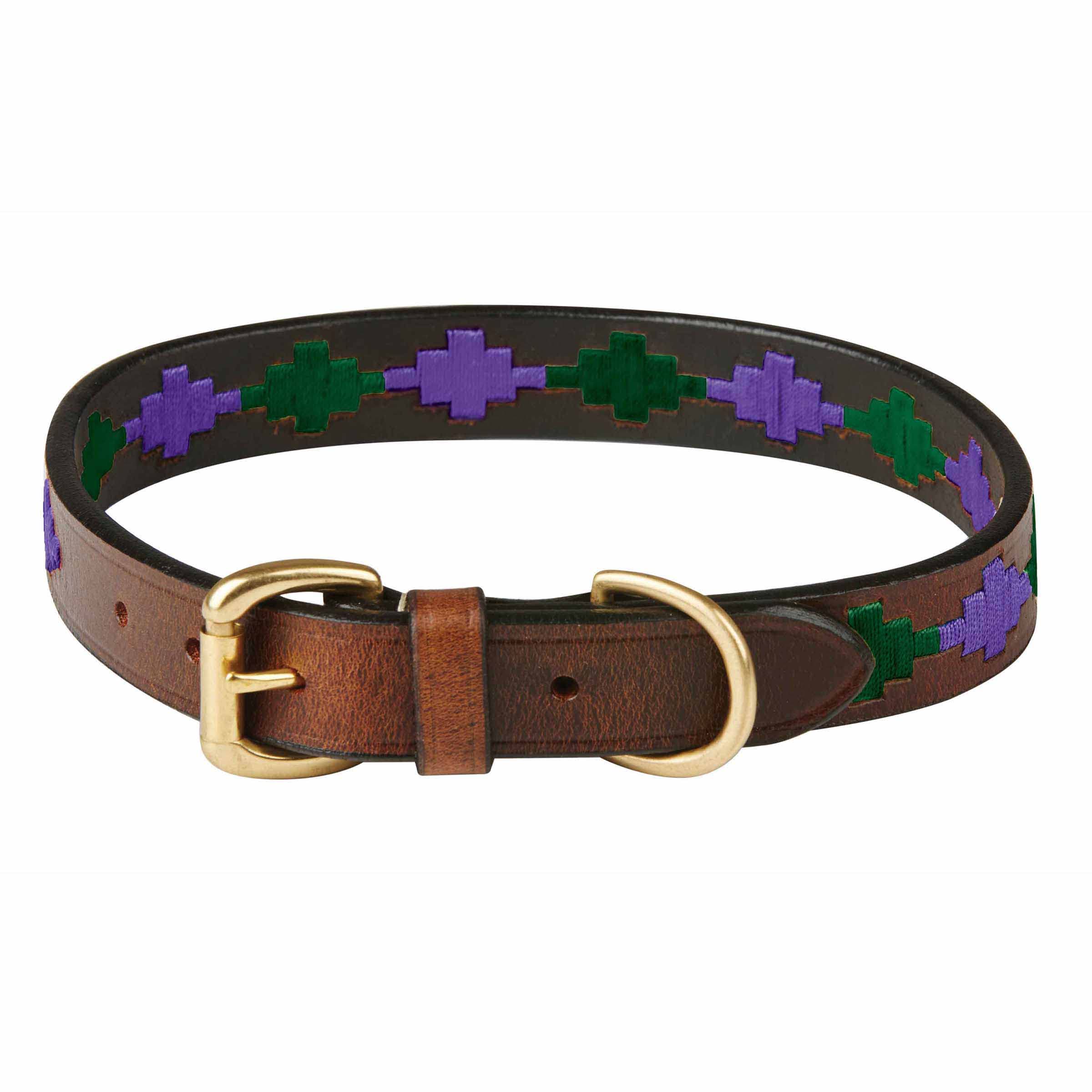 Weatherbeeta Polo Leather Dog Collar, Beaufort Brown/Purple/Teal, Extra Small