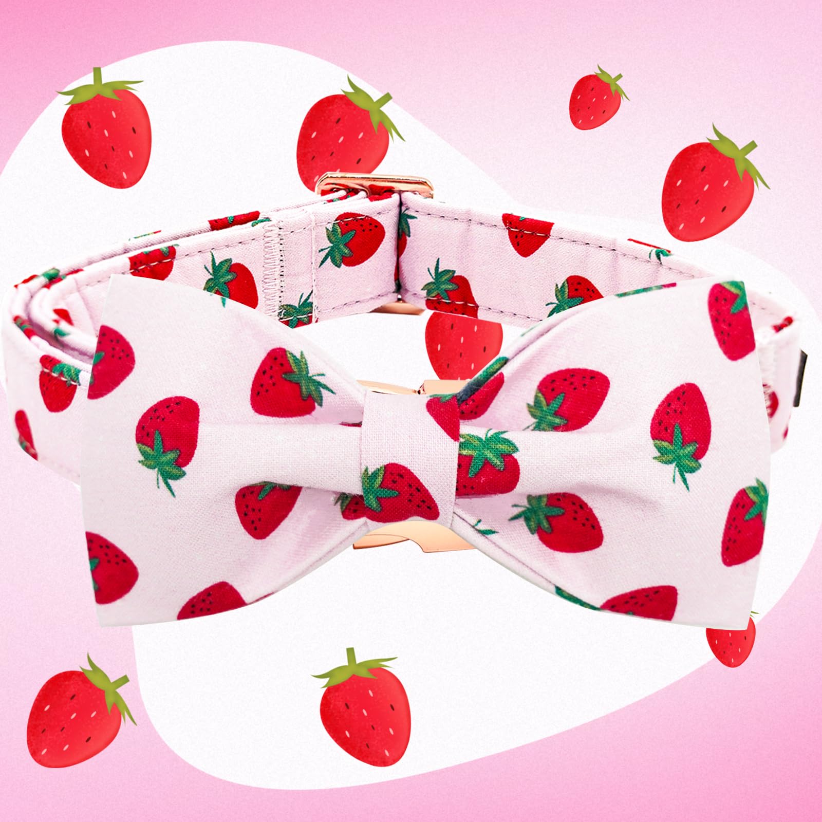 Elegant little tail Dog Collar, Strawberries Print Pet Collar Summer Dog Collar Durable Metal Buckle Dog Collars Cotton Pet Adju
