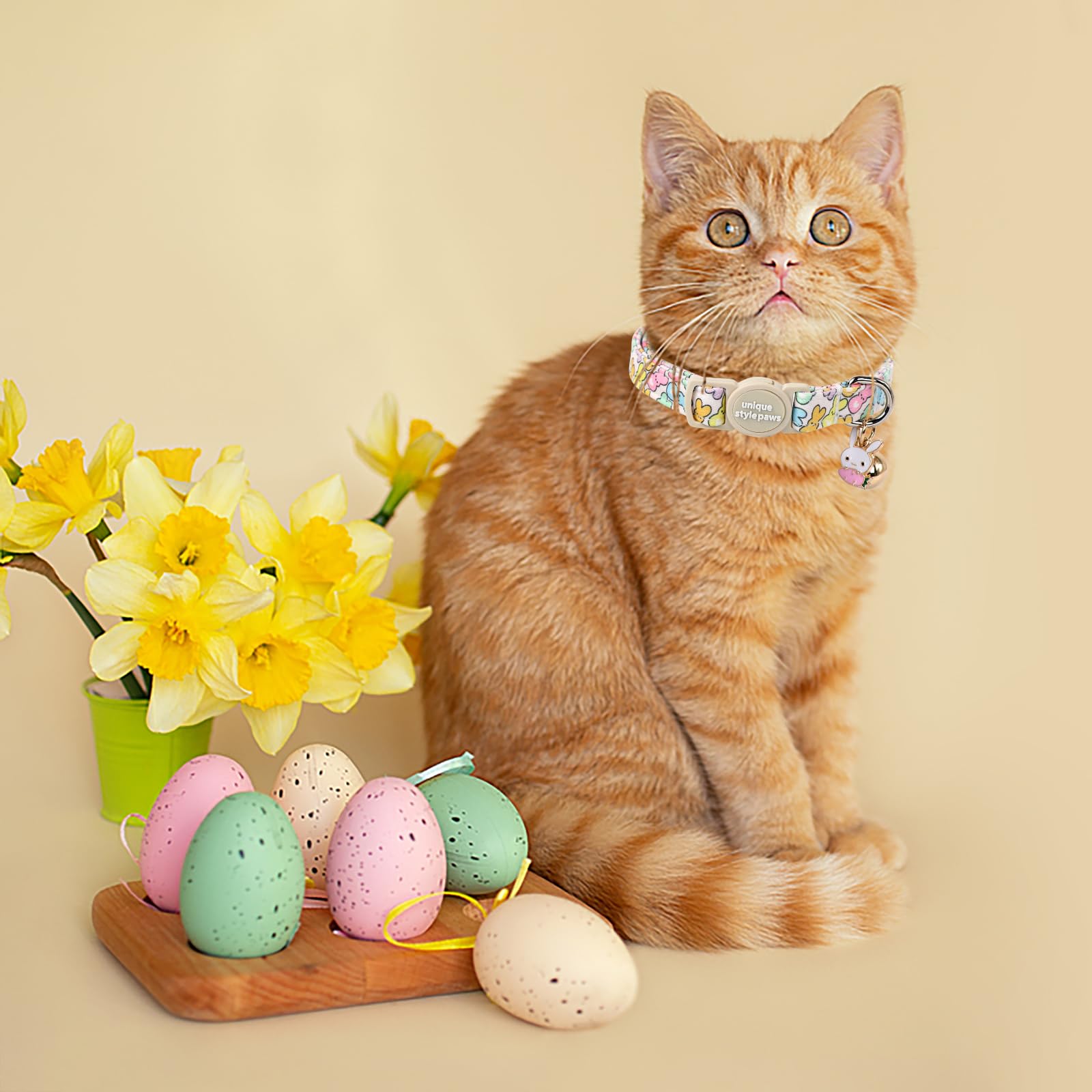 Unique Style Paws 2 Pack Easter Day Kitten Collar Breakaway With Bell&Pendant, Adjustable Safety Colorful Sports Rabbit Cat Cott