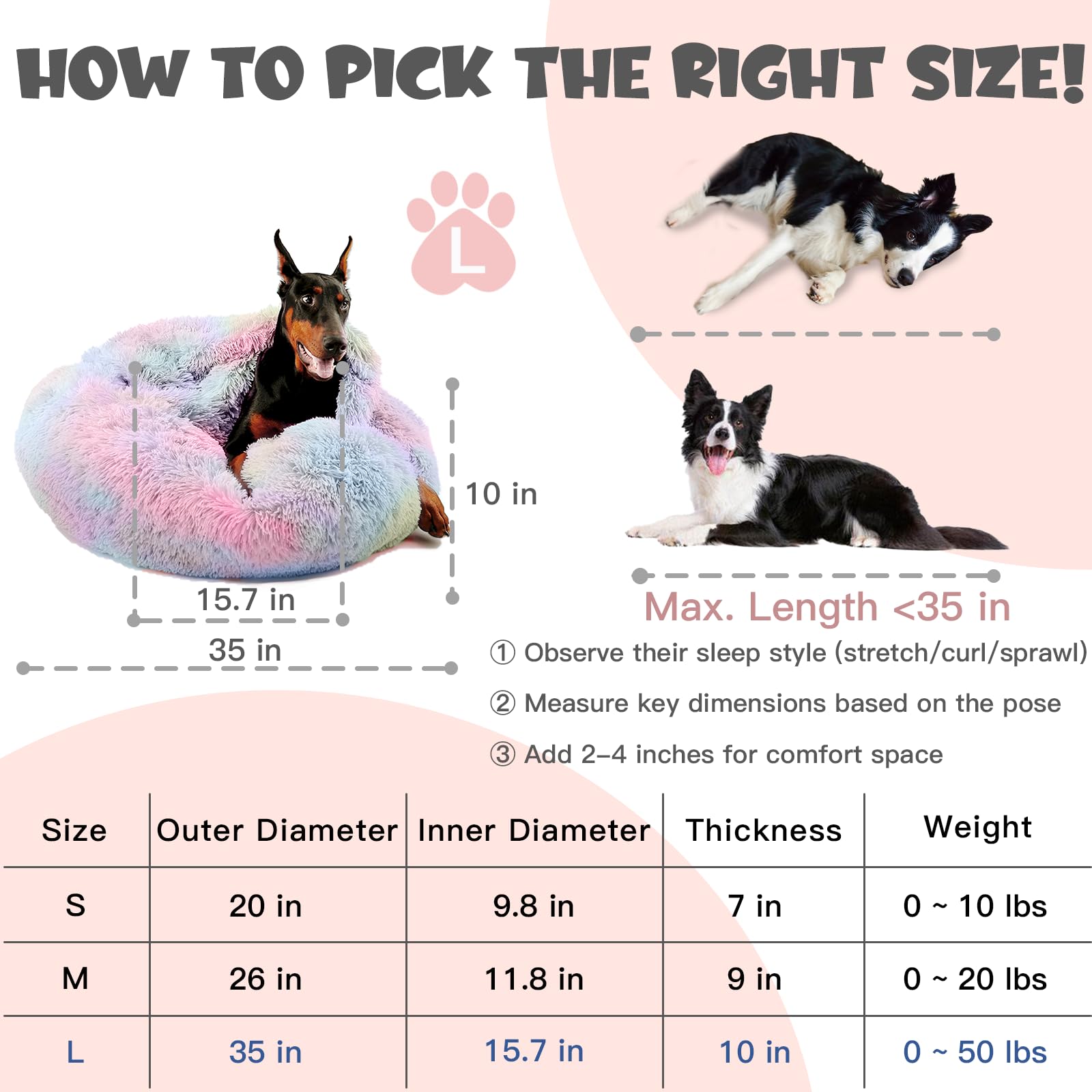 Himax Dog Beds For Large Dogs, Donut Dogs Beds With Blanket Attached, Calming Round Dog Bed Washable(20/26/35) Multicolor