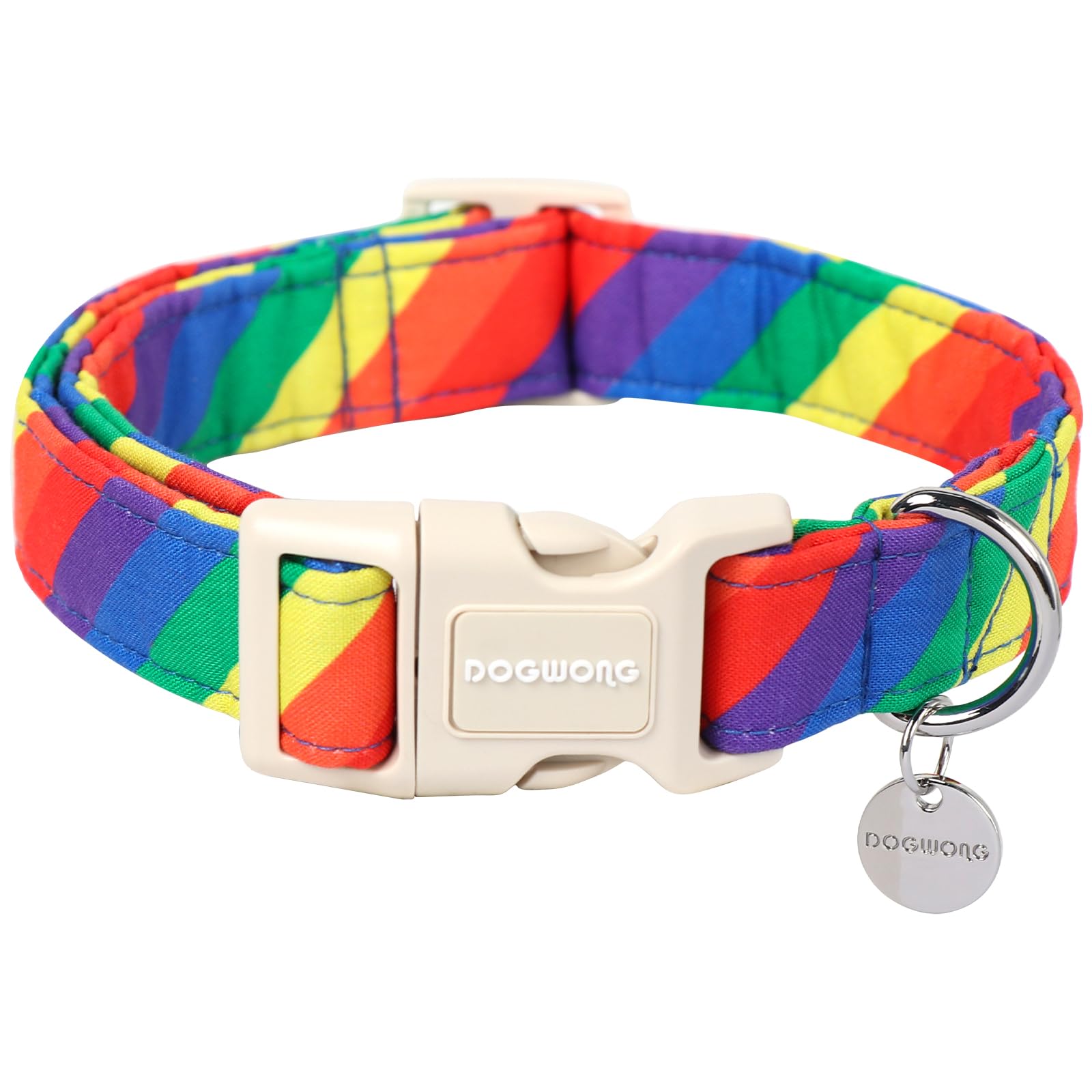 Dogwong Rainbow Dog Collar - Soft Natural Fabric, Cute Lgbtq Puppy Necklace For Small To Large Dogs