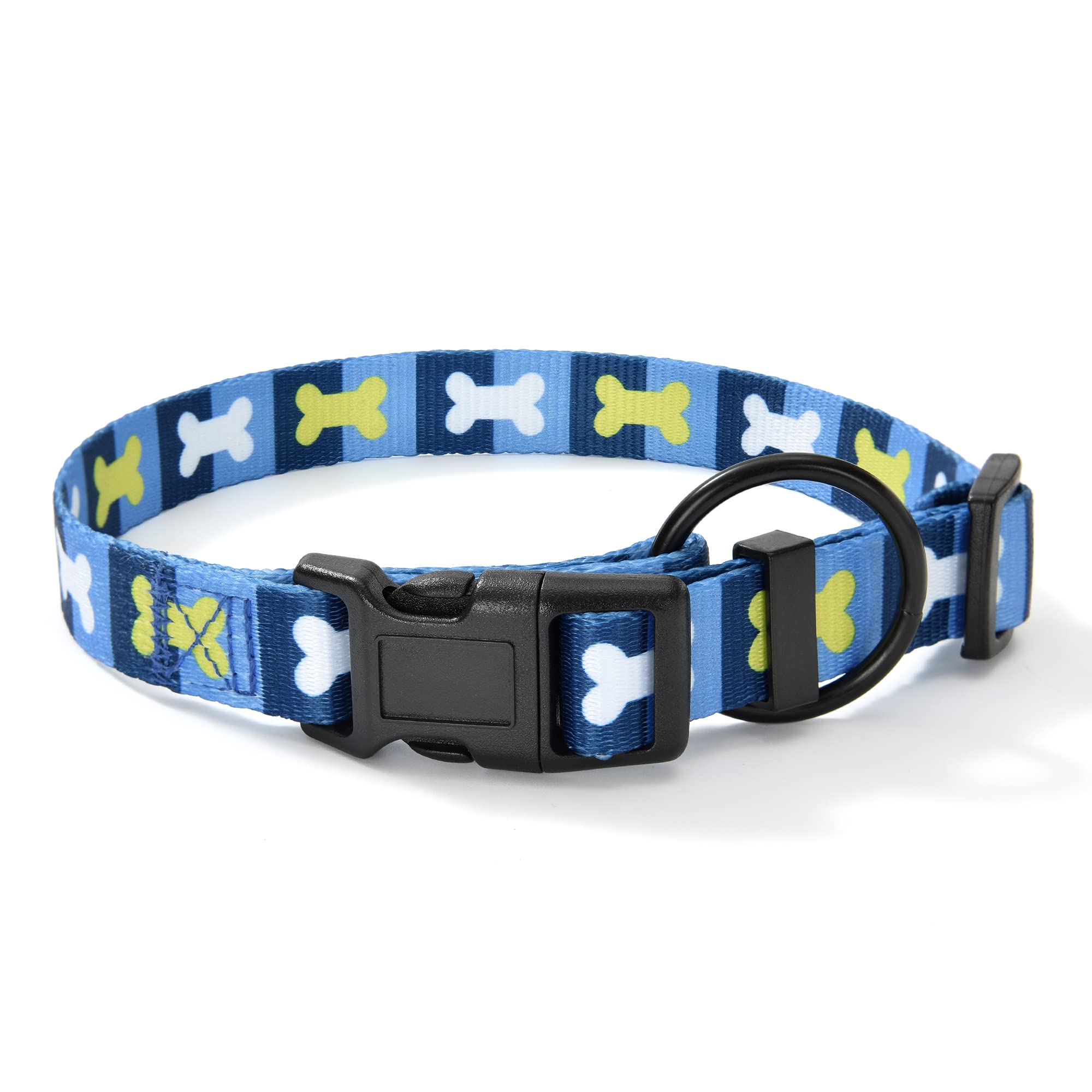 Mile High Life Dog Collar | Nylon Puppy Collars W Cute Patterns | Lightweight Girl Dog Collar | Boy Dog Collar For Small/Medium/Large Dogs (Blue Bone, Large)