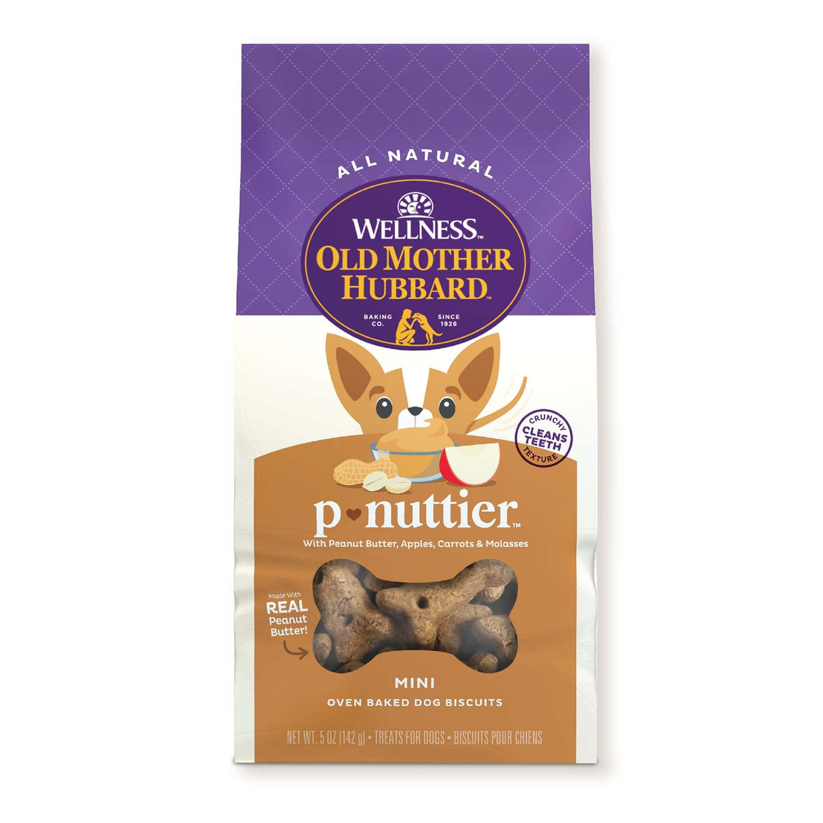 Wellness Old Mother Hubbard P-Nuttier Dog Biscuits, Natural, Training Treats, Peanut Butter Flavor, Mini Size, (5 Ounce Bag)