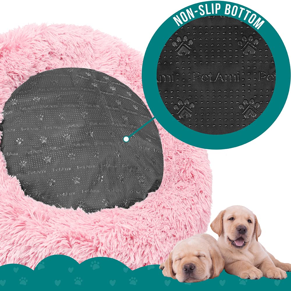 Petami Calming Dog Bed For Small Dogs, Round Donut Washable Pet Bed For Cat Puppy, 23 Inches, Anti Anxiety Cat Bed Cuddler, Fluf