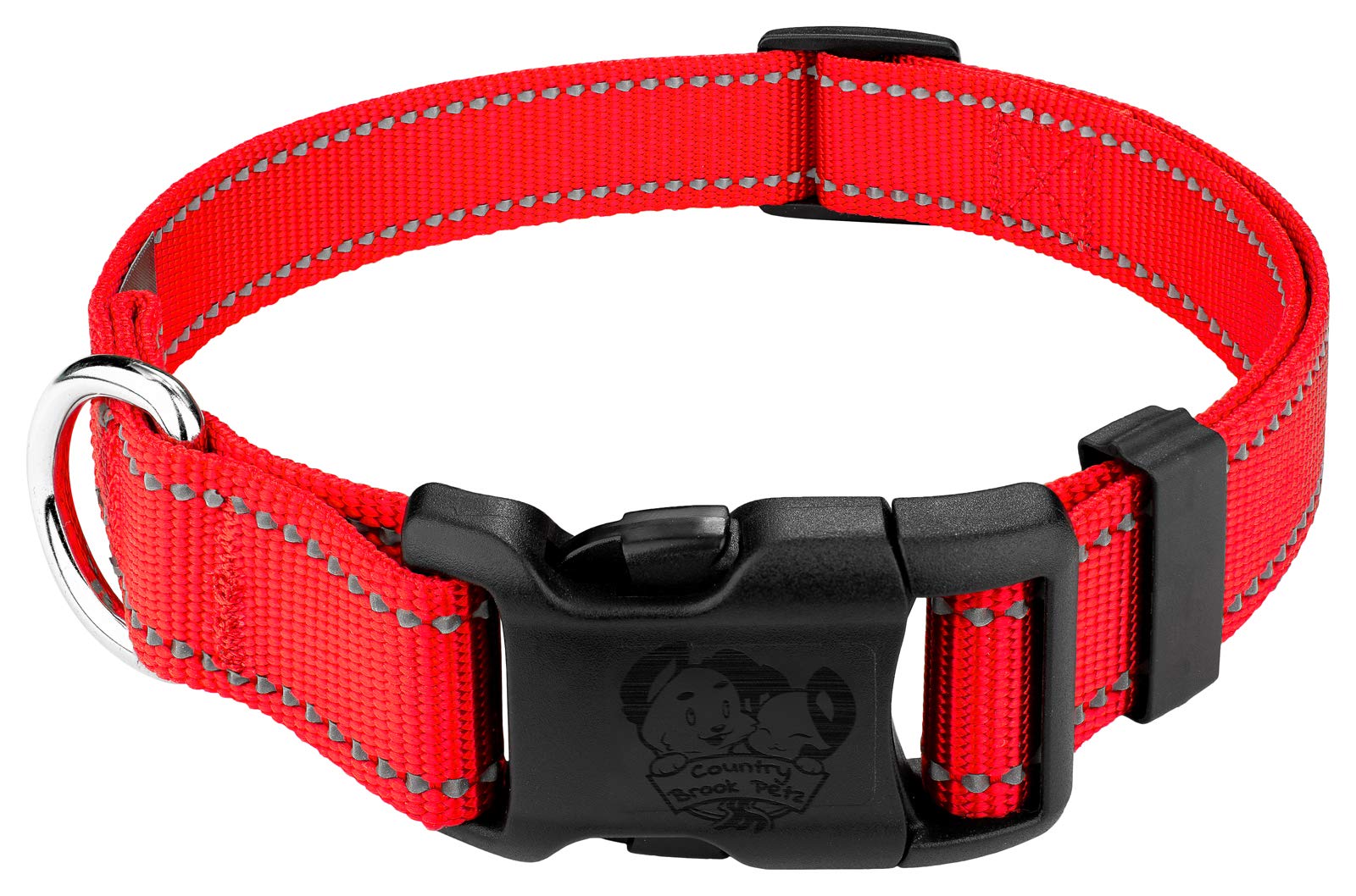 Country Brook Petz - 3/4 Inch Deluxe Blaze Orange Reflective Nylon Dog Collar - Medium
