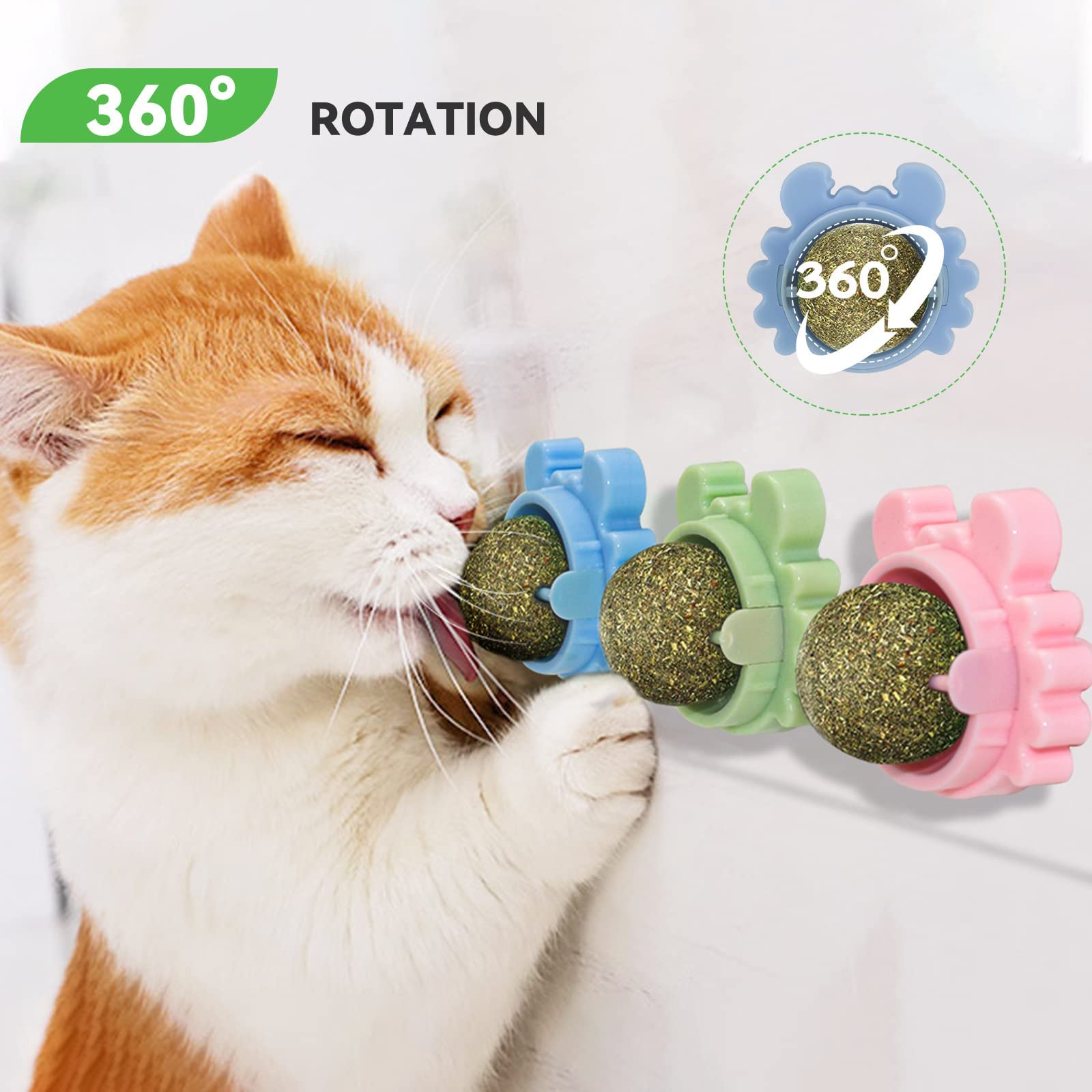 Aucenix Catnip Balls Toy For Cat, Wall Catnip Roller For Cat Licking, Teeth Cleaning Dental Edible Kitten Toy, Natural Rotating Crab Cat Toy (3 Colors)