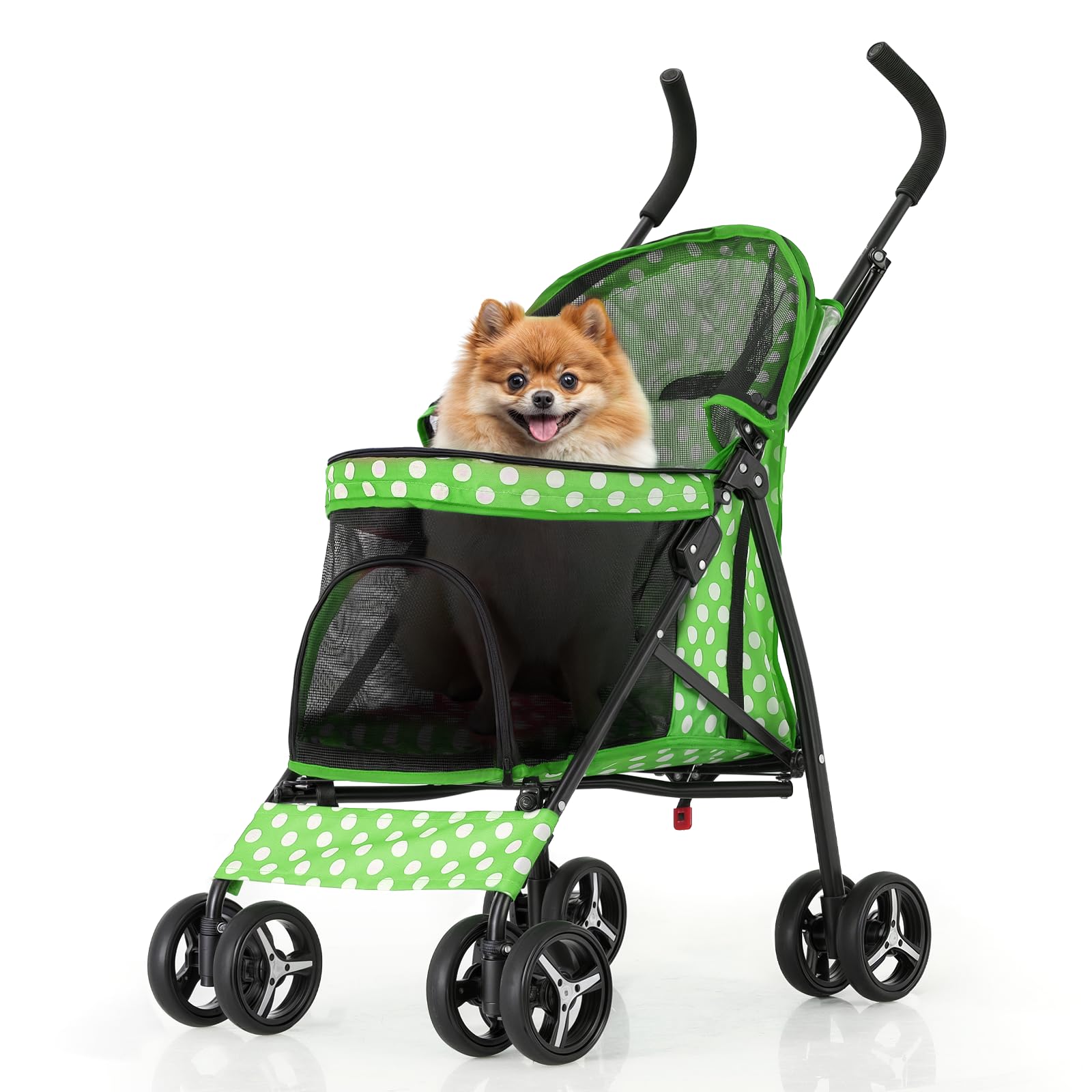 Monibloom 4 Wheels Pet Stroller, Easy-Fold Umbrella Shaped Dog Cat Jogger Stroller W/Storage Bag & Visible Mesh For Small/Medium
