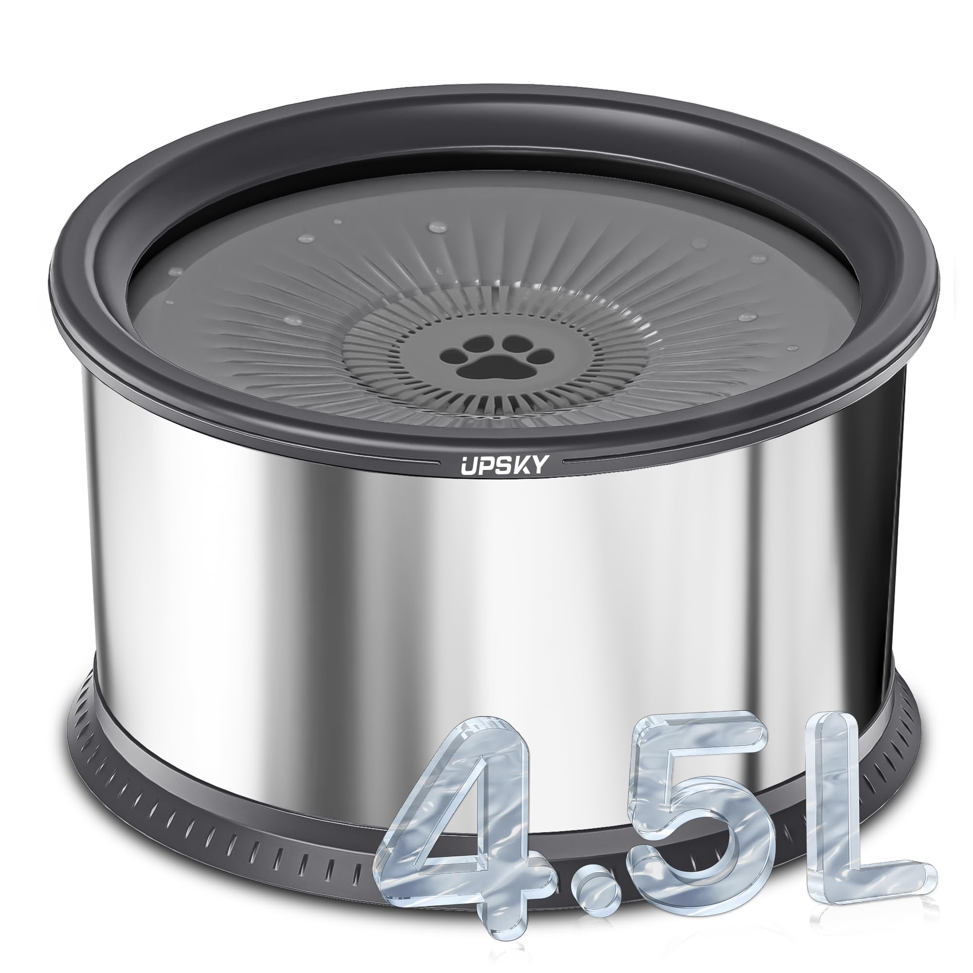 Upsky 4.5L Dog Water Bowl,Large Capacity No Spill Dog Water Bowl,Stainless Steel Spill Proof Slow Water Feeder,No Splash Water B