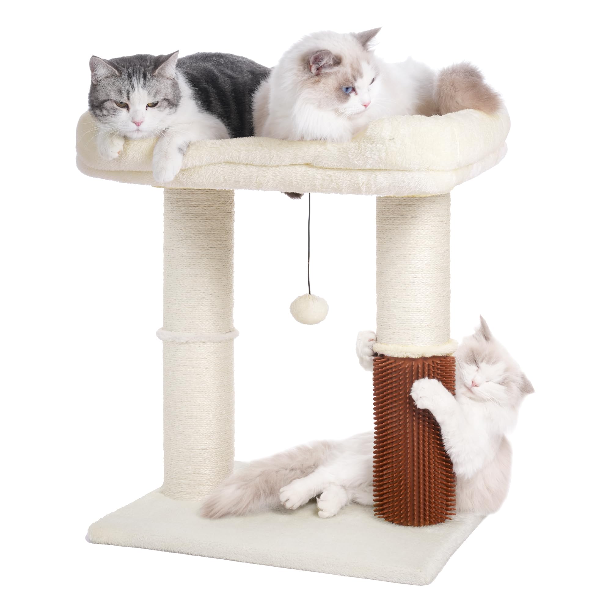 Pawfessor Cat Tree Tower For Large Cats Cat Scratching Post With Cat Self Groomer, 20X15.7   Large Top Bed, Thick Scratch Post [