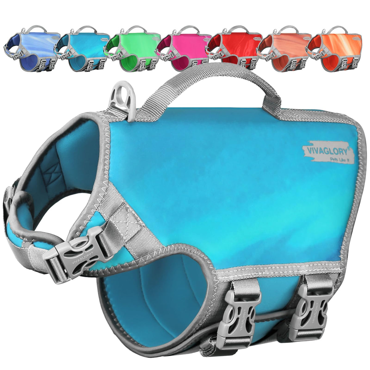 Vivaglory Neoprene Dog Life Jacket Dog Lifevest For Boating Hunting & Swimming, Lightweight With Leash Ring, M, Teal