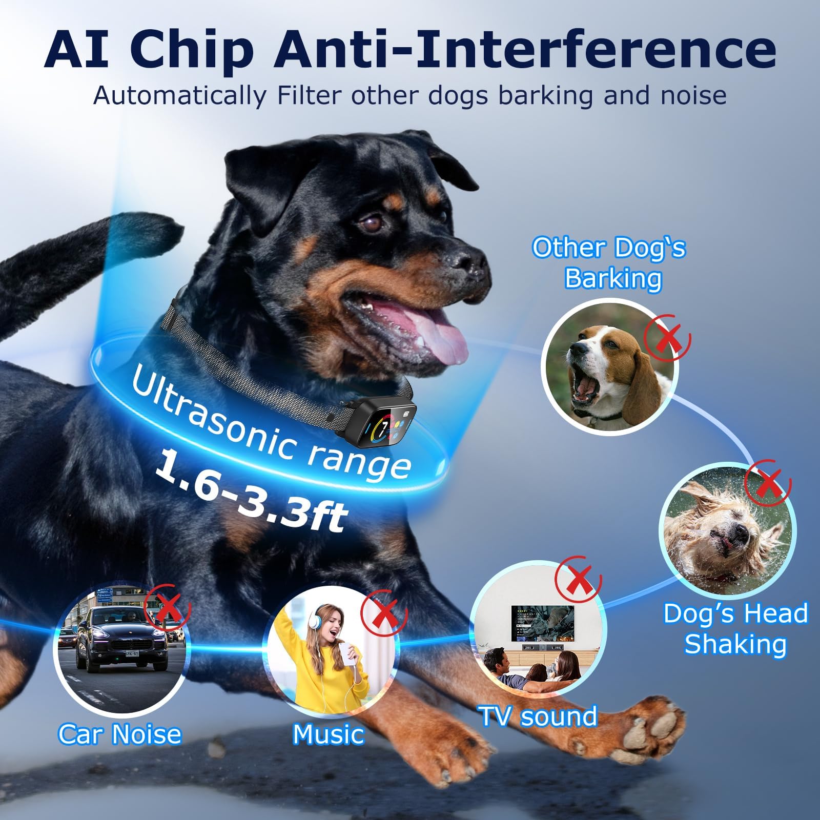 Upgrade Ultrasonic Bark Collar For Large Medium Small For Dogs Smart Automatic Bark Collar Rechargeable Anti Barking Training Co