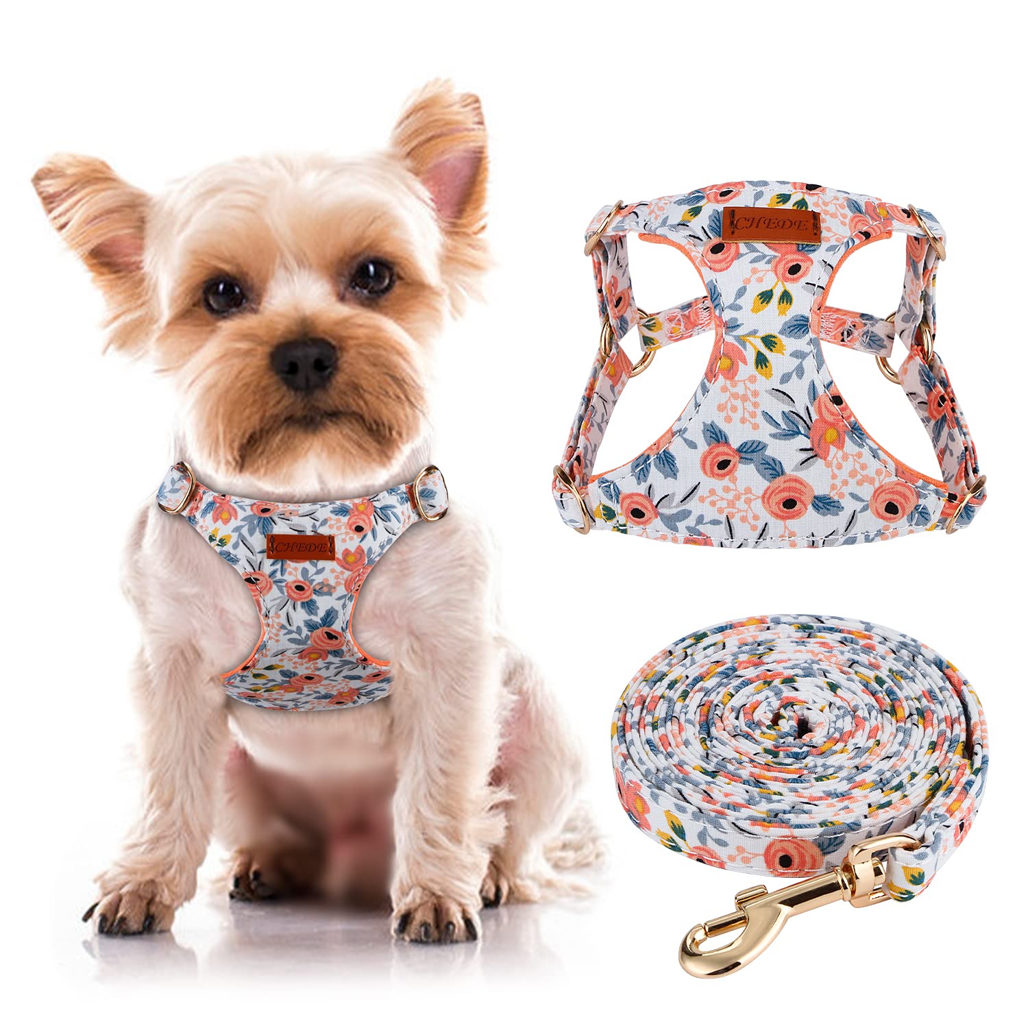 Chede No Pull Floral Pattern Dog Harness- Lightweight, Soft, Adjustable Small Harness And Leash Set, Suitable For Puppy Small An