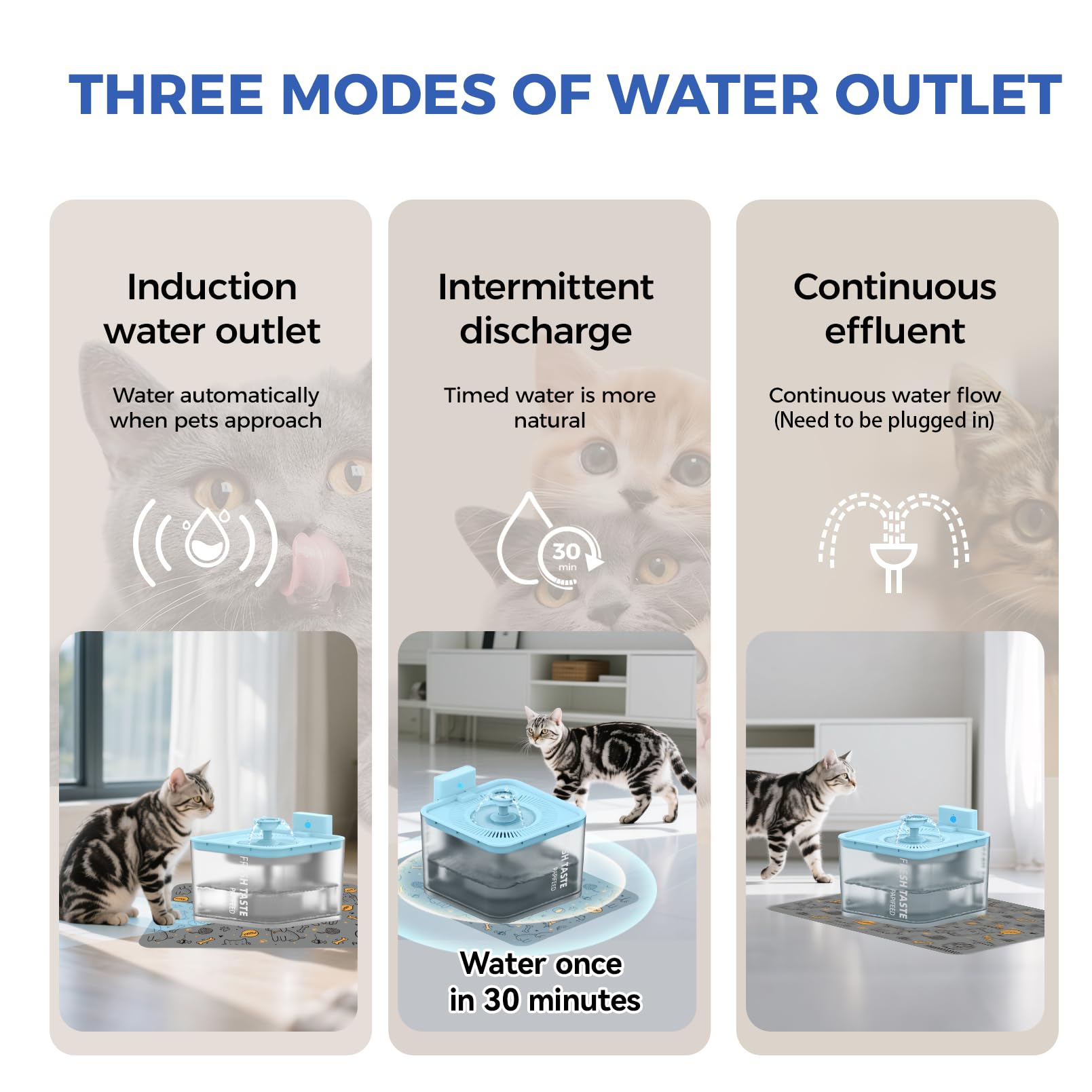 PAPIFEED Wireless Cat Water Fountain, 106oz/3L Battery Operated Pet Water Fountain Cordless for Cats Indoor, Automatic Cat Drink