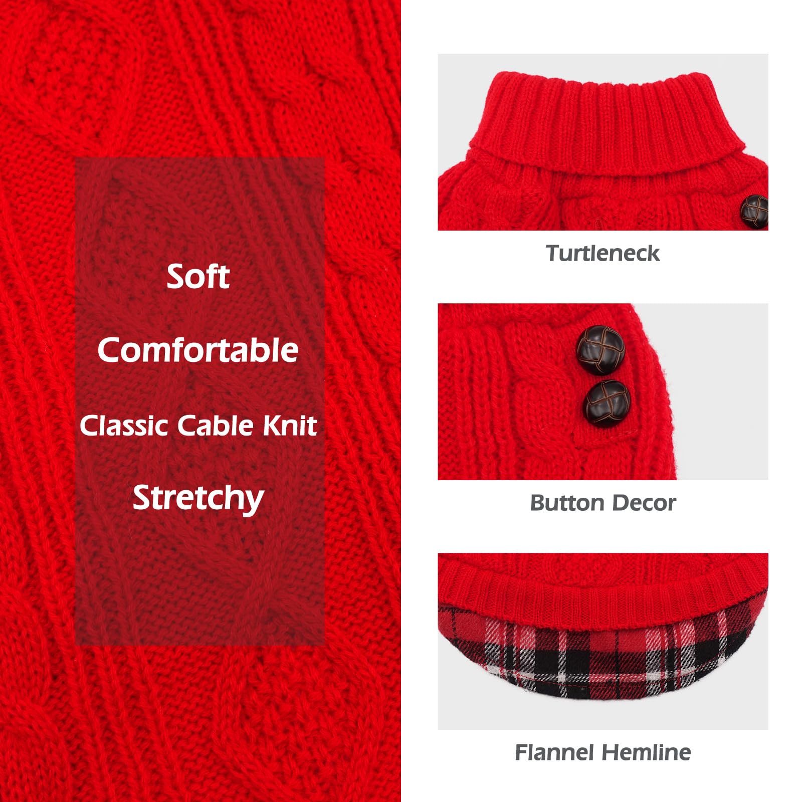 Kyeese Dog Sweater For Medium Dog Turtleneck Cable Knit Pullover Warm Pet Sweater With Leash Hole