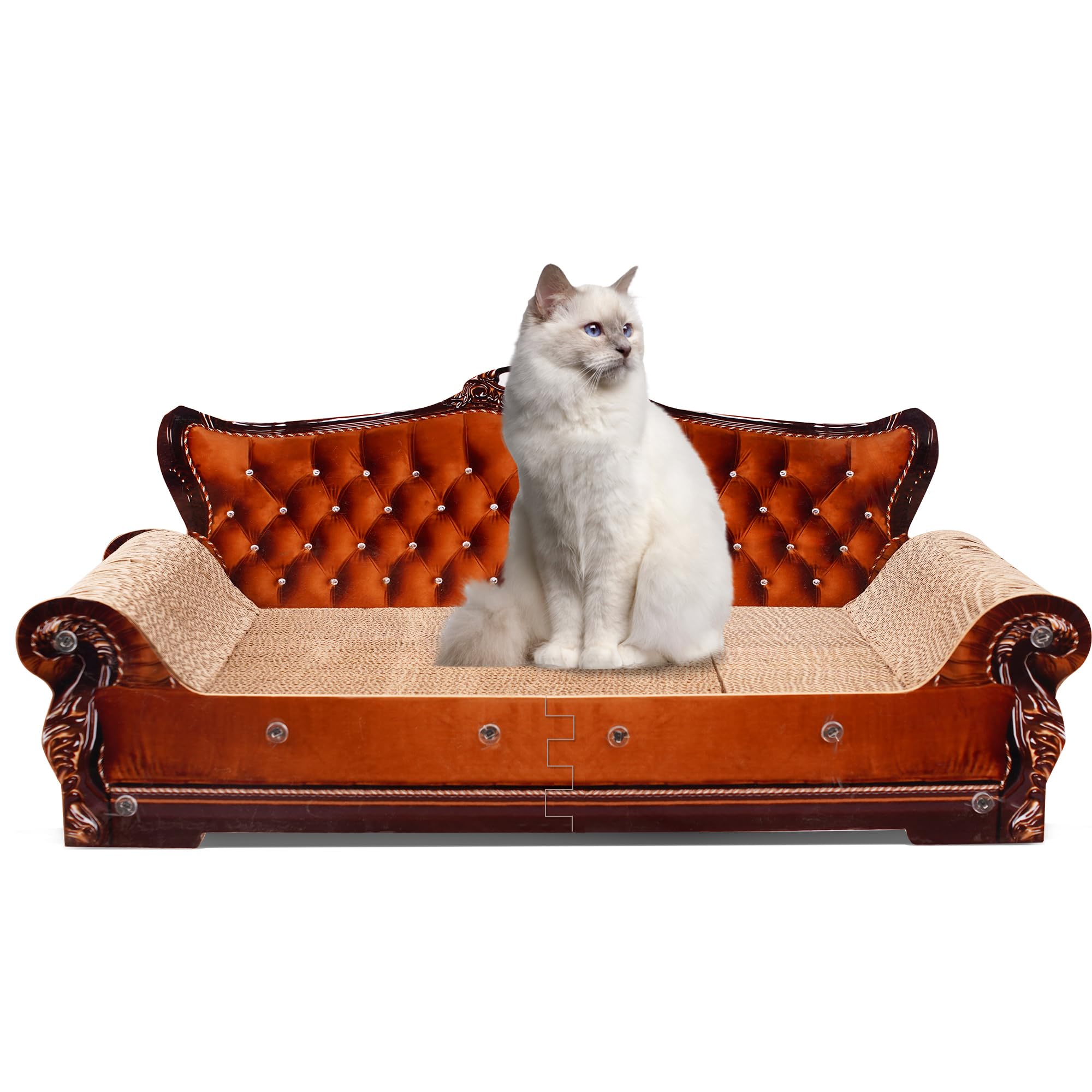 Coozment Sofa-Shaped Cat Scratching Couch & Lounge Bed - Thick Cardboard Cat Scratcher Pad (27.6'' L X 12.4'' W X 11.8'' H)