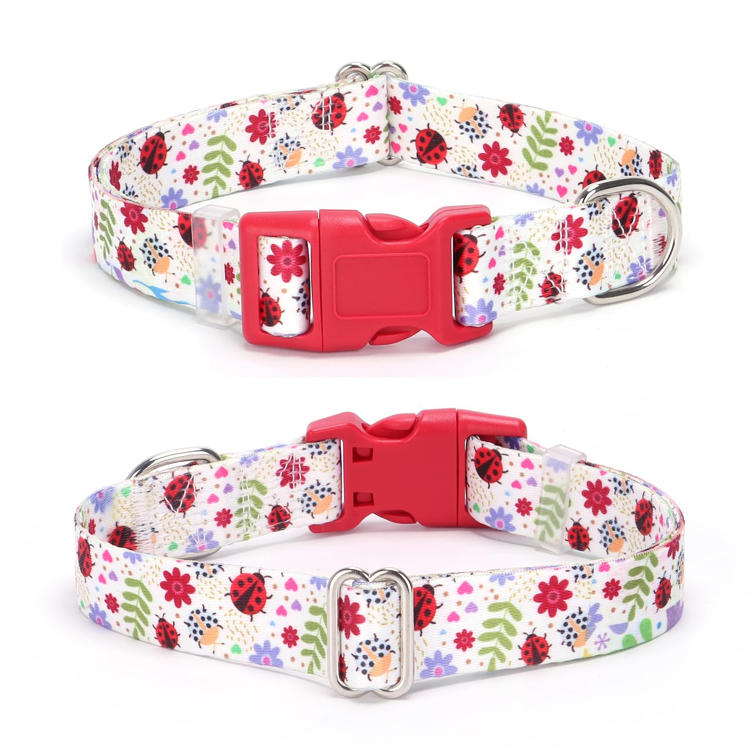 Cute Dog Collar for Female Dogs, Pretty Flower Pattern Design Quick Release Buckle Soft Nylon Red Puppy Collars Adjustable for X