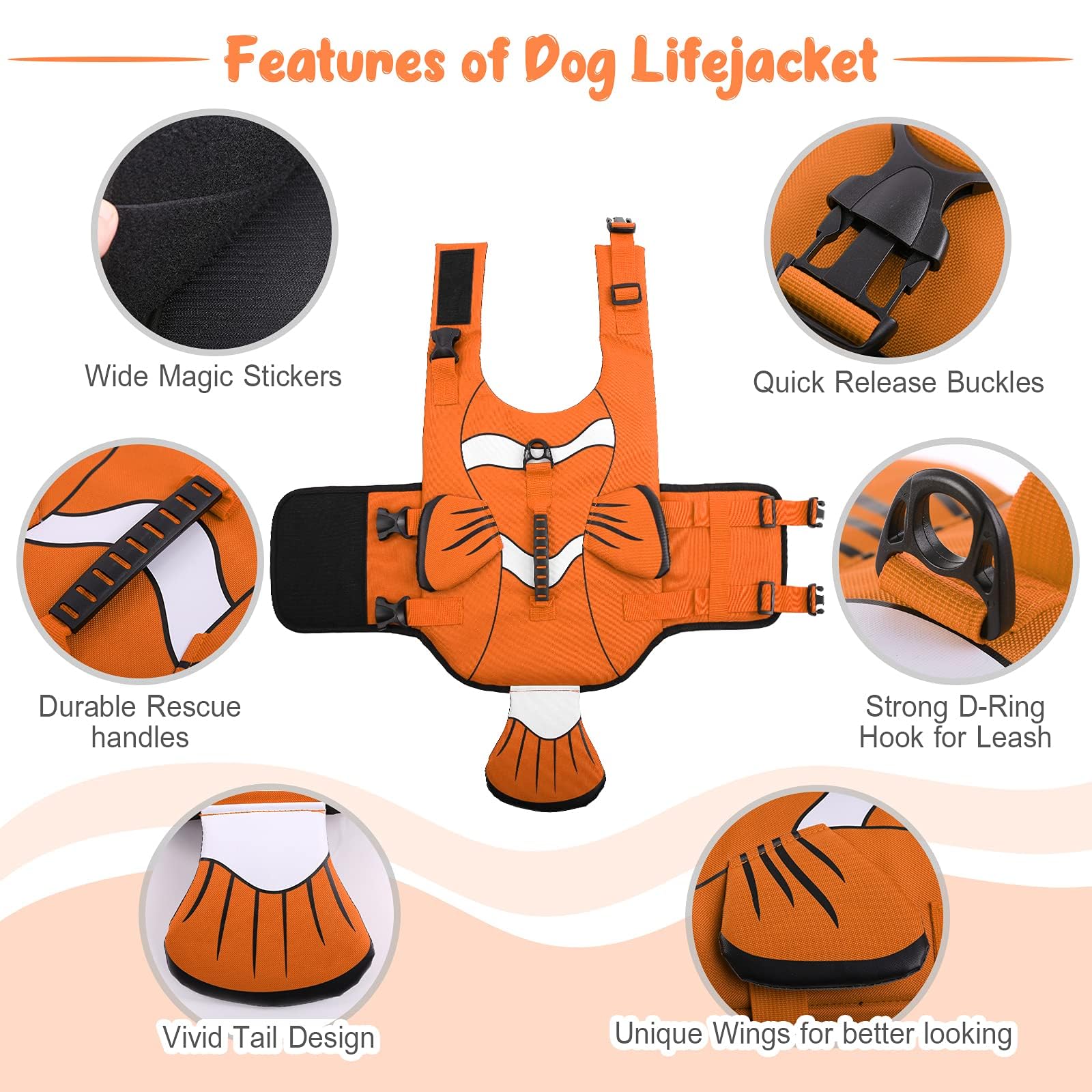 Dentrun Dog Life Jacket For Small & Medium Dogs, Ripstop Adjustable Swim Vest With Rescue Handle, High Visibility Safety Flotati