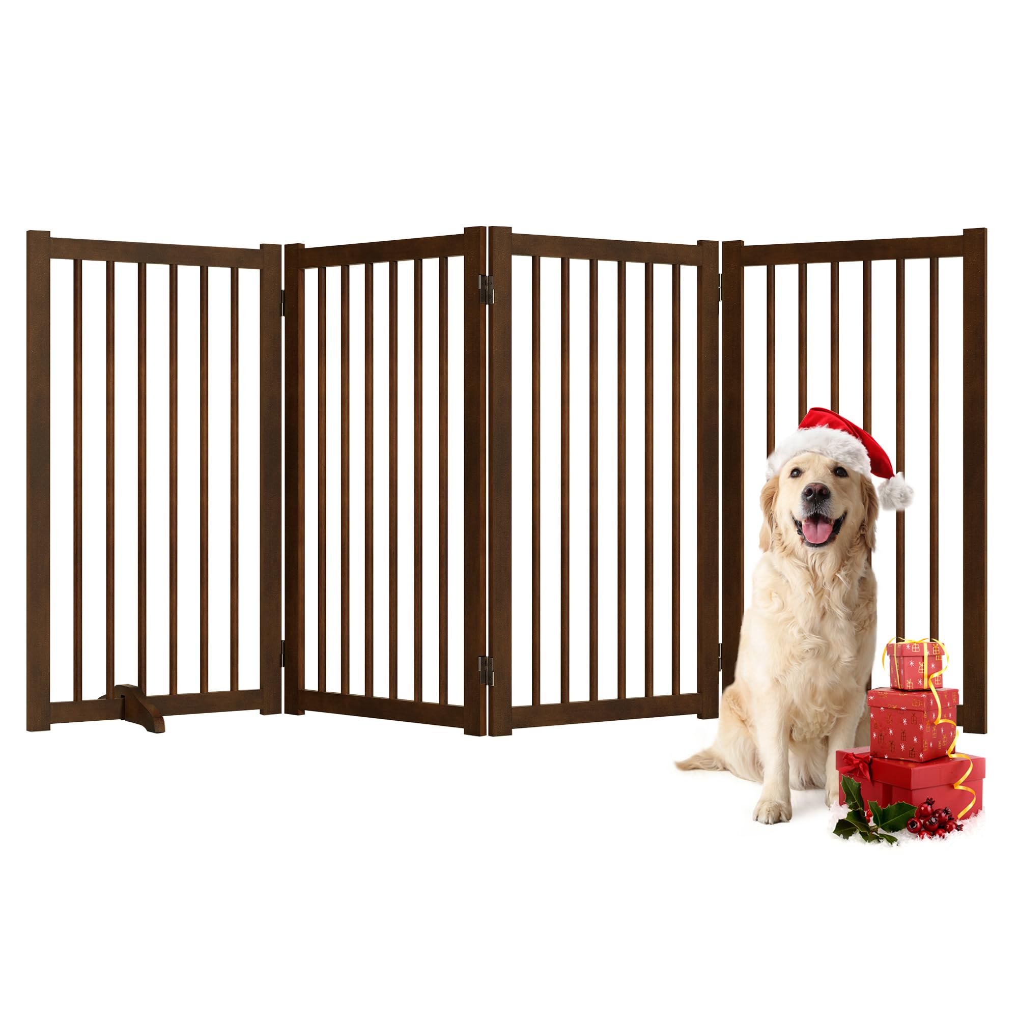 36'' H Freestanding Pet Gate, Solid Wood Foldable Dog Gate with Support Feet, Wooden Tall Dog Gate for Doorway, Stairs & Indoor 