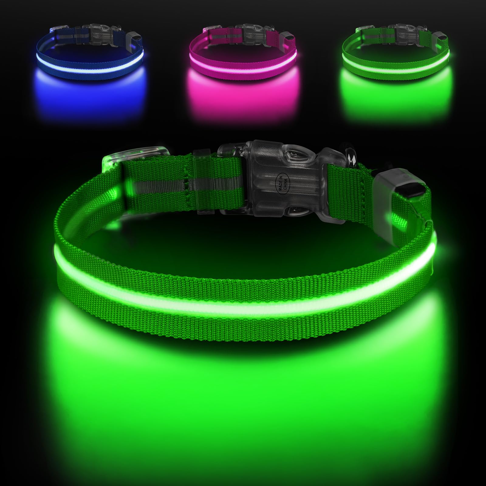 Light Up Dog Collar, Adjustable Usb Rechargeable Glow In Dark Dog Collar Waterproof For Small Medium Large Dogs (Green, Small)