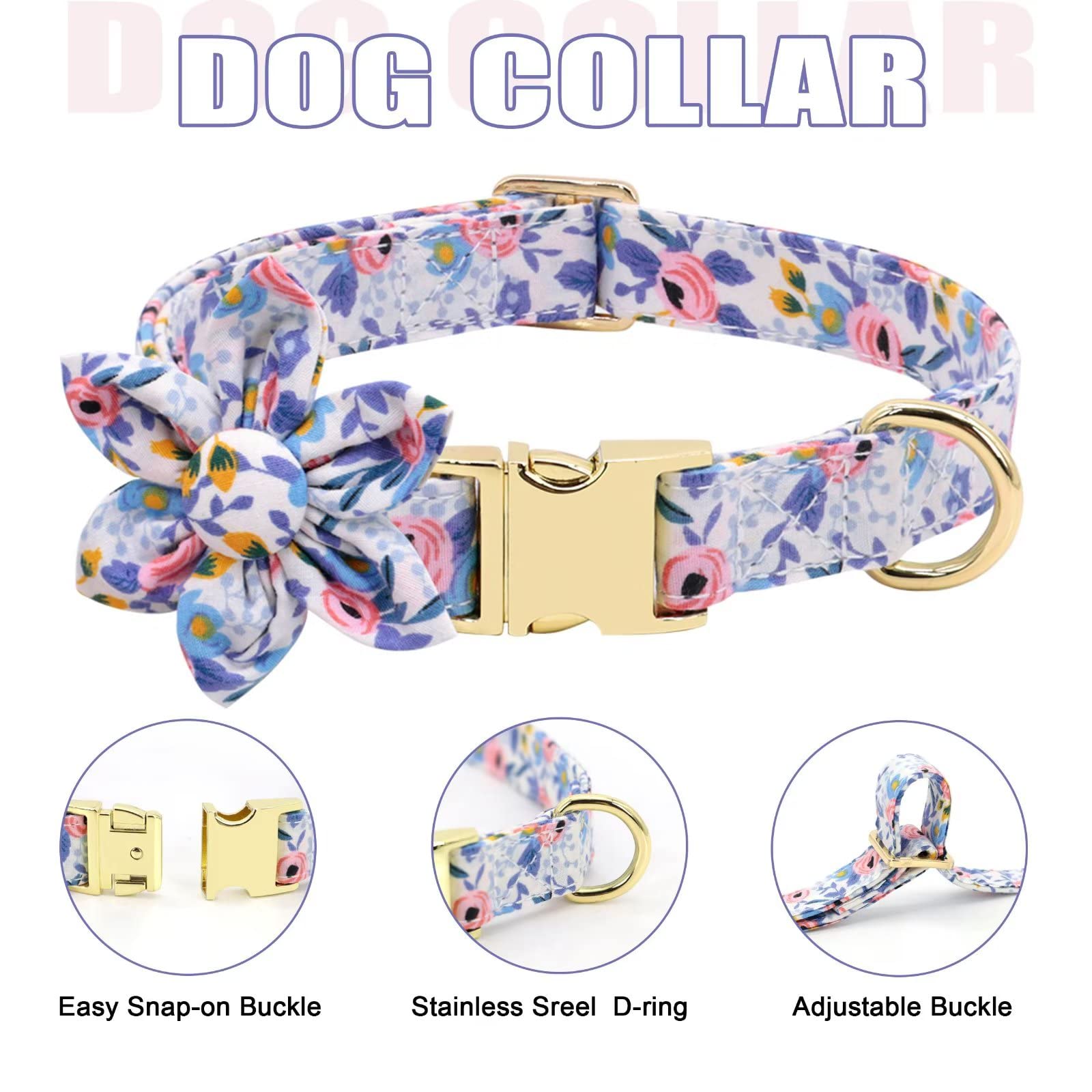 Beirui Cute Girl Dog Collars, Harnesses & Leashes Set - Adjustable Dog Collar And Leash Set With Flower - Soft Mesh Dog Vest Harness For Puppies Small Medium Dogs (Blue,M)