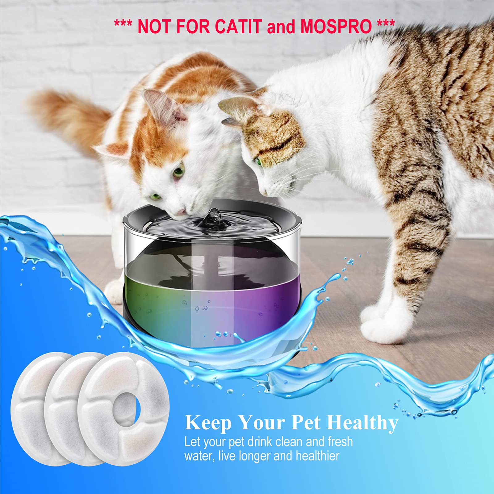 Cat Water Fountain Filters, 5 Inch Pet Fountain Filters, Dog Fountain Activated Carbon Filters Replacement, Compatible With Cats And Dogs Automatic Water Dispenser (10Pcs)
