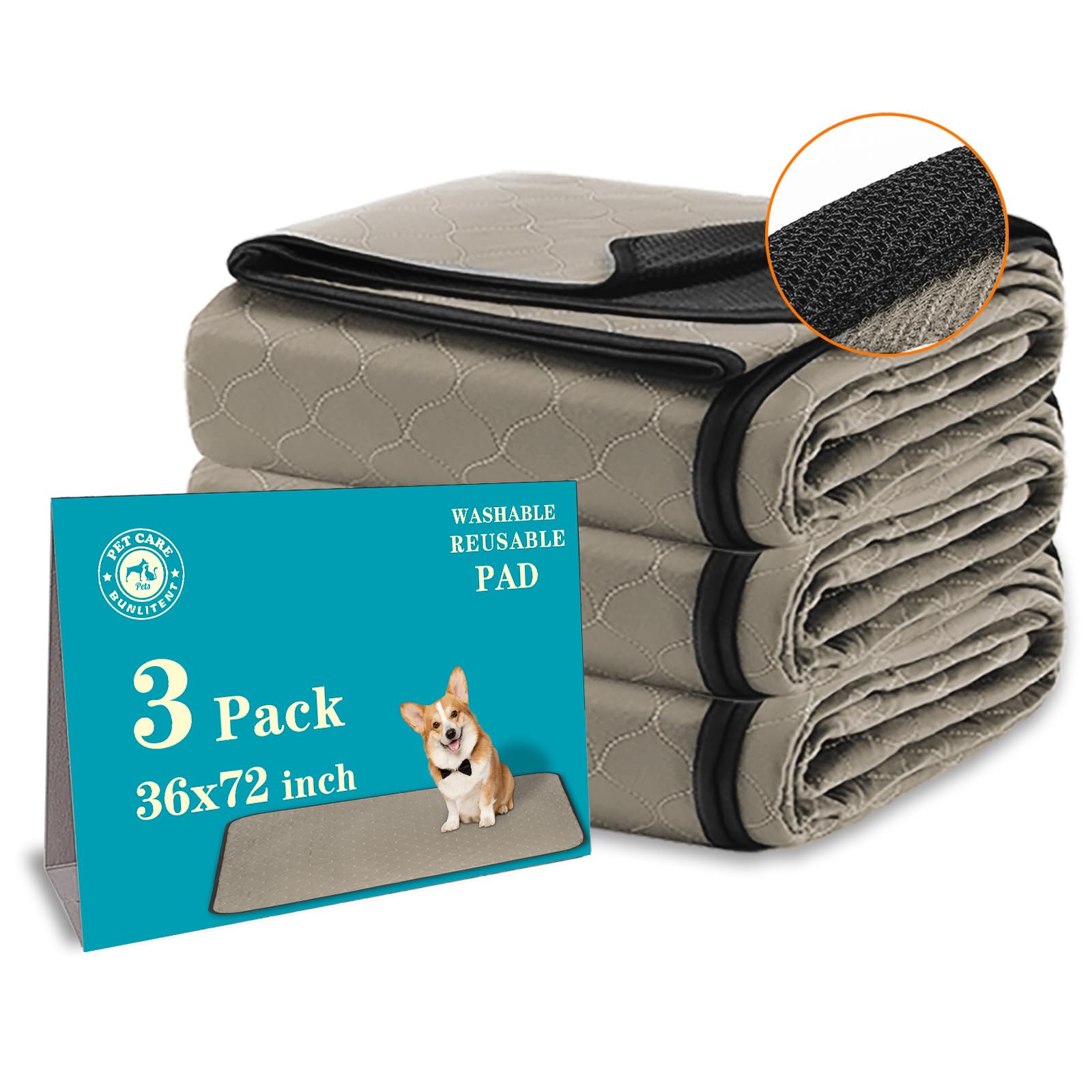 Bunlitent Washable Pee Pads For Dogs 36'' X 72'', 3 Pack, Reusable Puppy Pads, Dog Training Pads With Quick Dry, Large Anti-Slip