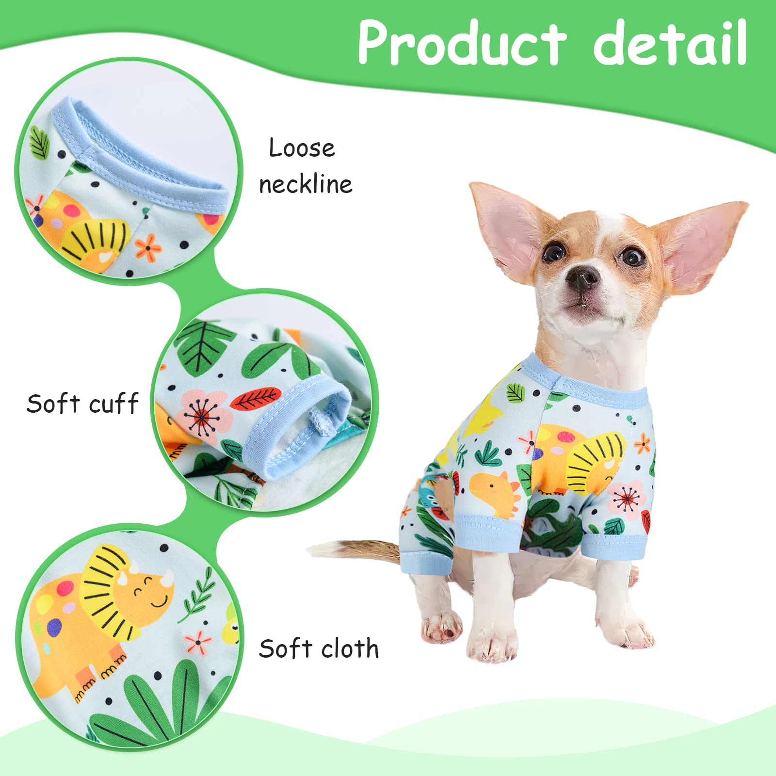 Dog Pajamas For Small Dogs Girl Boy Puppy Pjs Summer Pet Onesies For Chihuahua Yorkie Teacup Cute Soft Material Stretch Able Cat Clothes Outfit Apparel Doggy Jumpsuit (Small, Dinosaur)