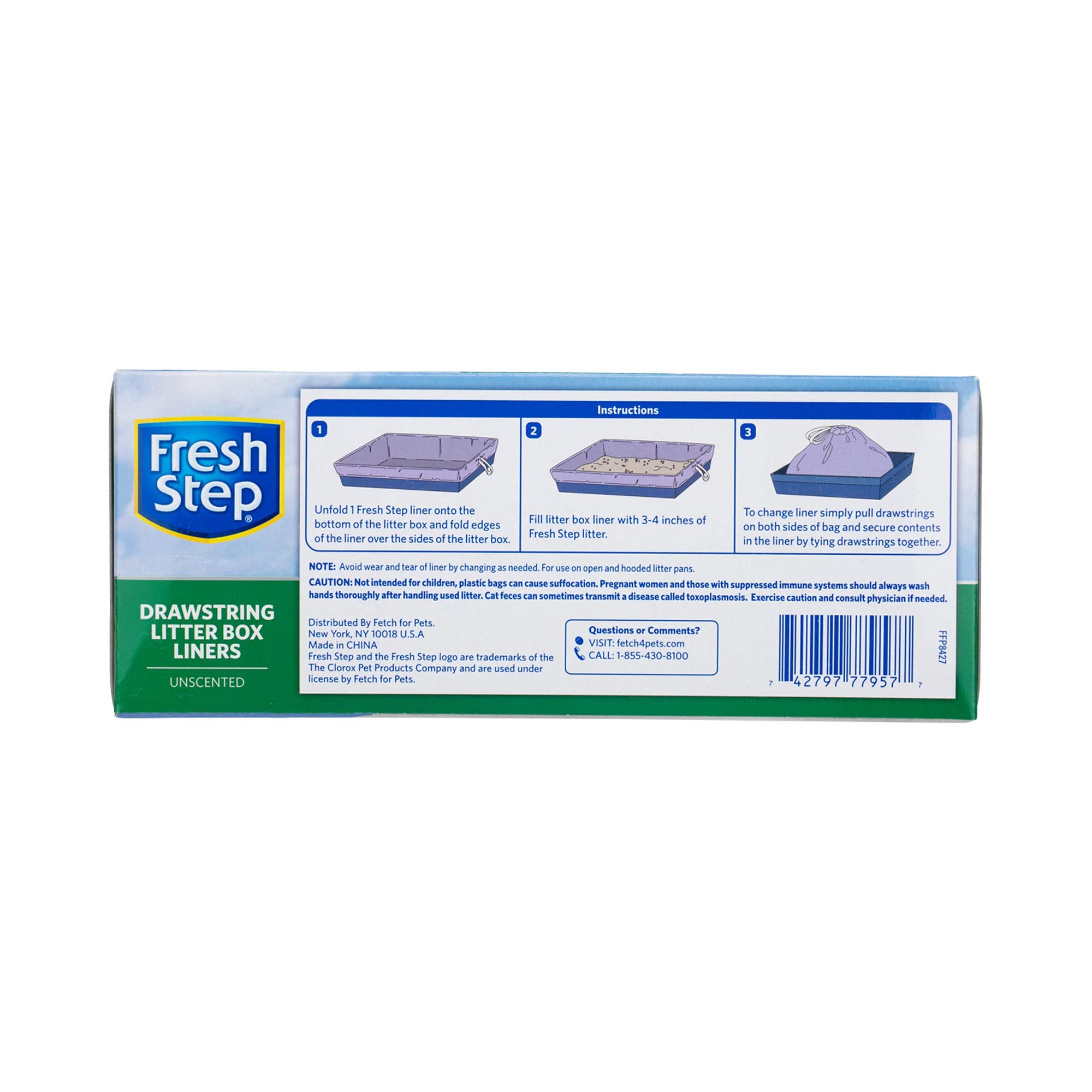 Fresh Step Drawstring Cat Litter Box Liners, Unscented, Size Large, 30 x 17 | Kitty Litter Bags - 7 Count - 4 Pack, Cat Litter L