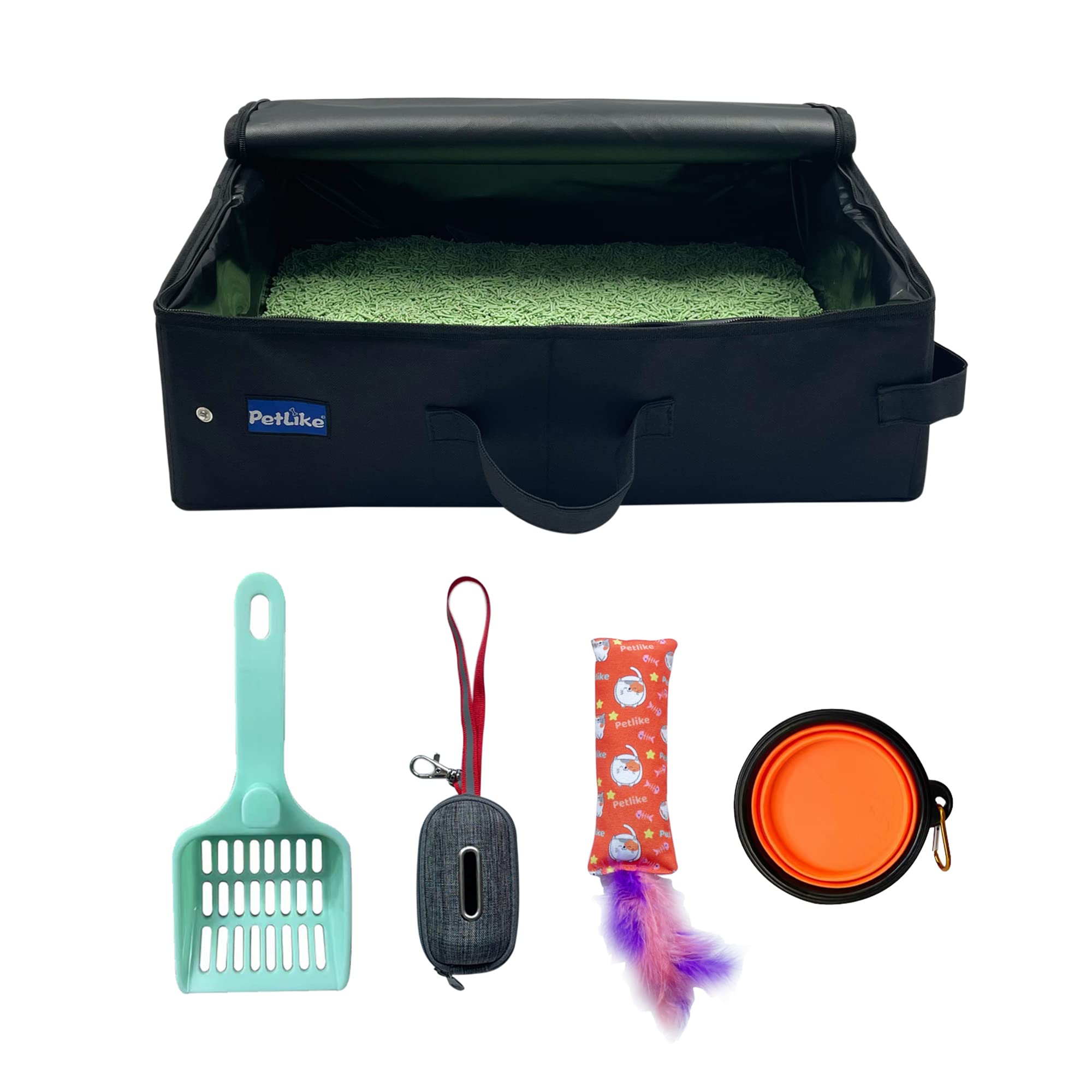 Petlike Travel Cat Litter Box, Leak-Proof Portable Litter Box, Collapsible Toilet Tray Carrier For Small Medium Cats (Large, Bla
